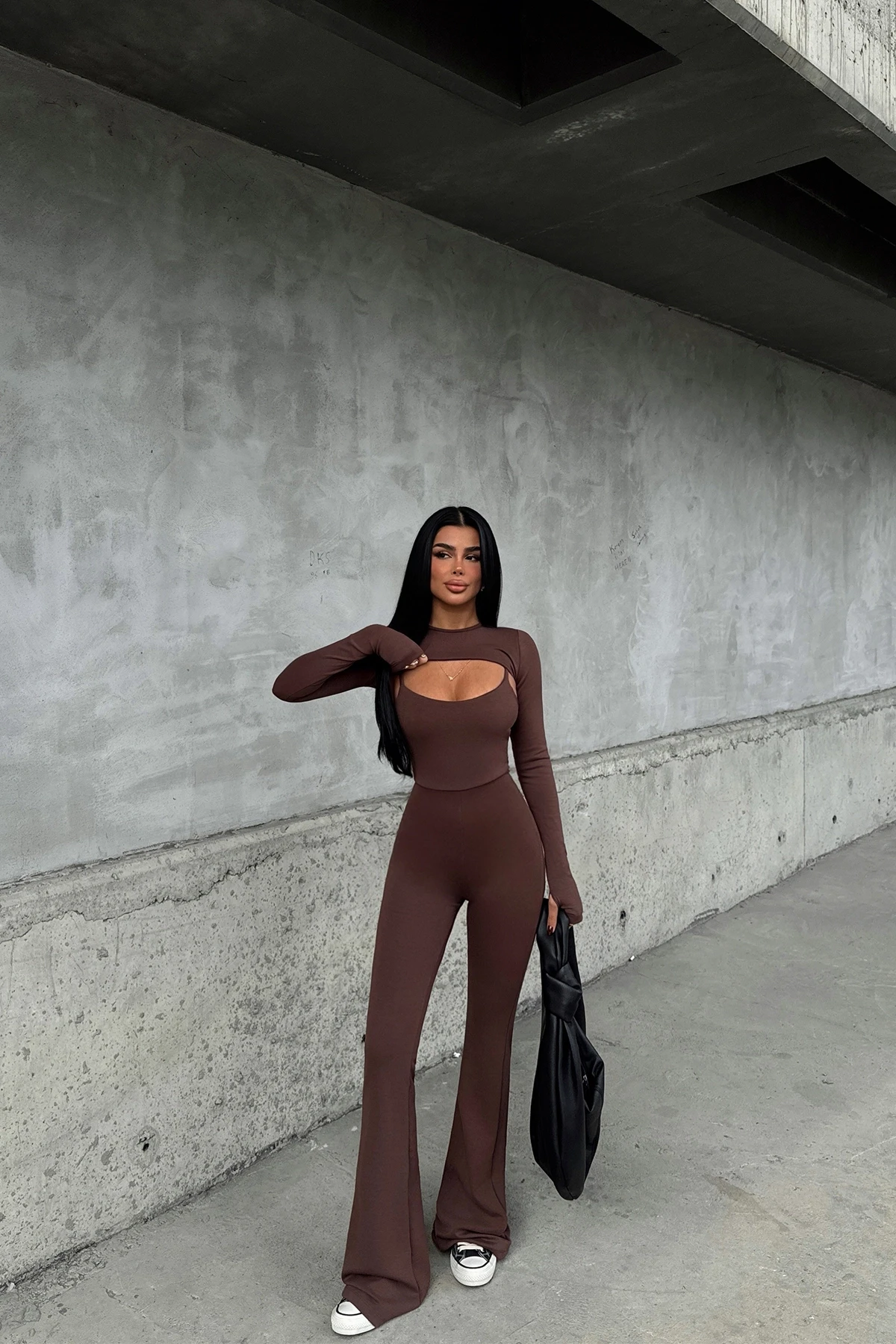 Picture of Brown Window Detail Jumpsuit