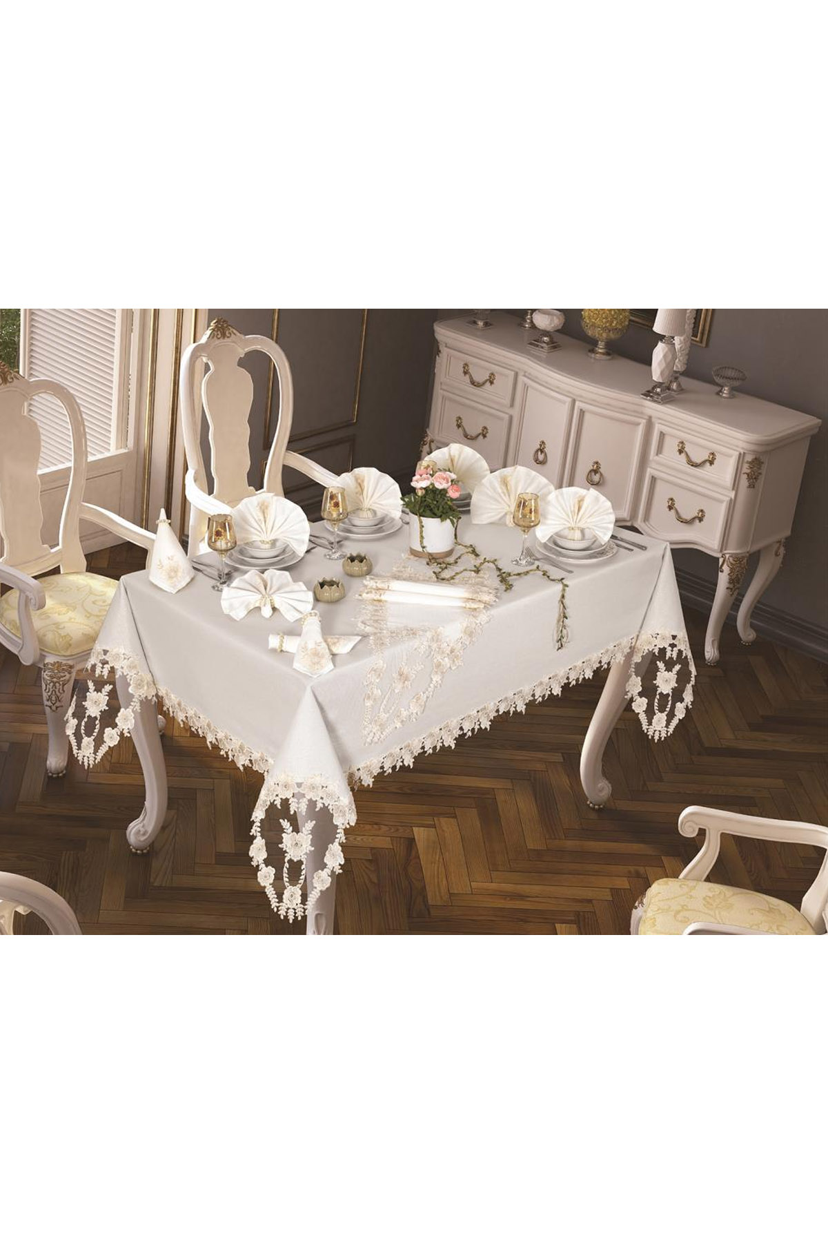 Picture of Daisy Love Masa Örtüsü 160x260 Cm 26 Parça Krem