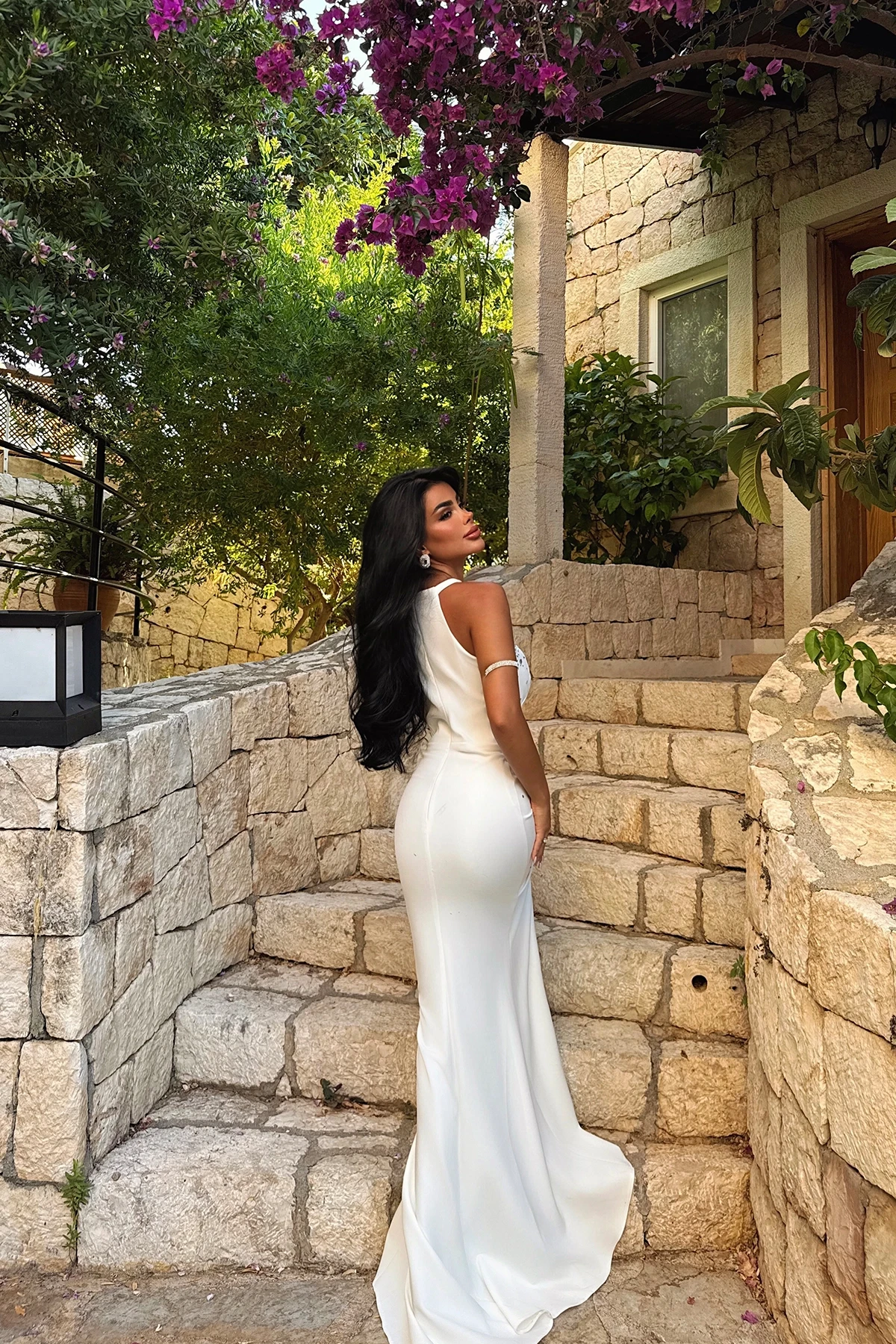 Picture of Long Evening Dress with White Stone Detail