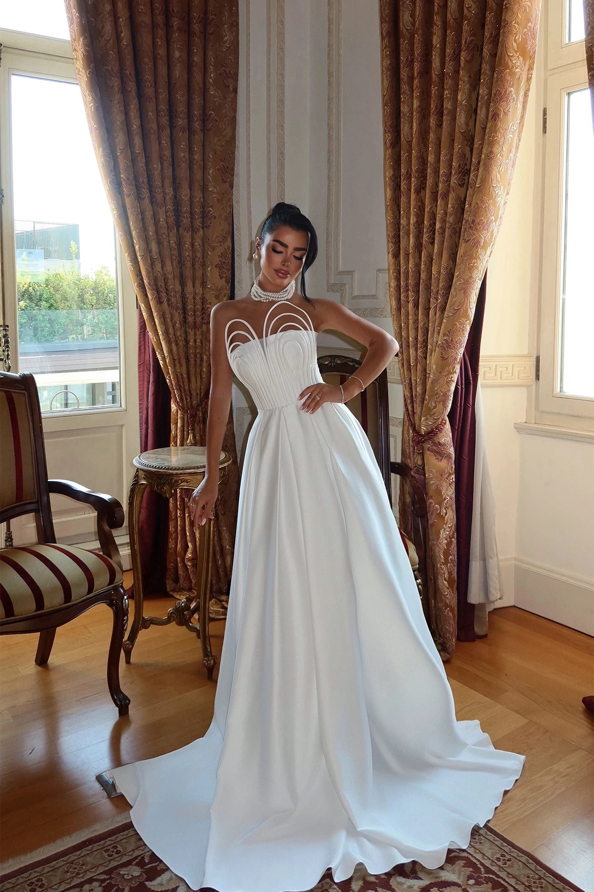 Picture of White Strapless Long Evening Dress