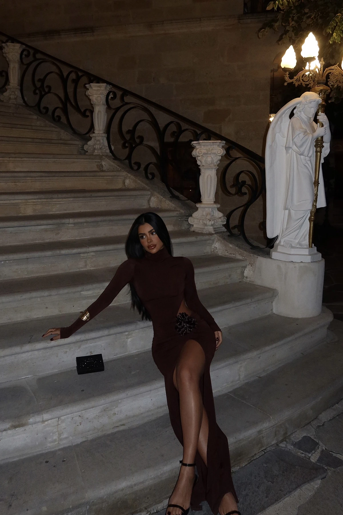 Picture of Brown Rose Detail Long Dress