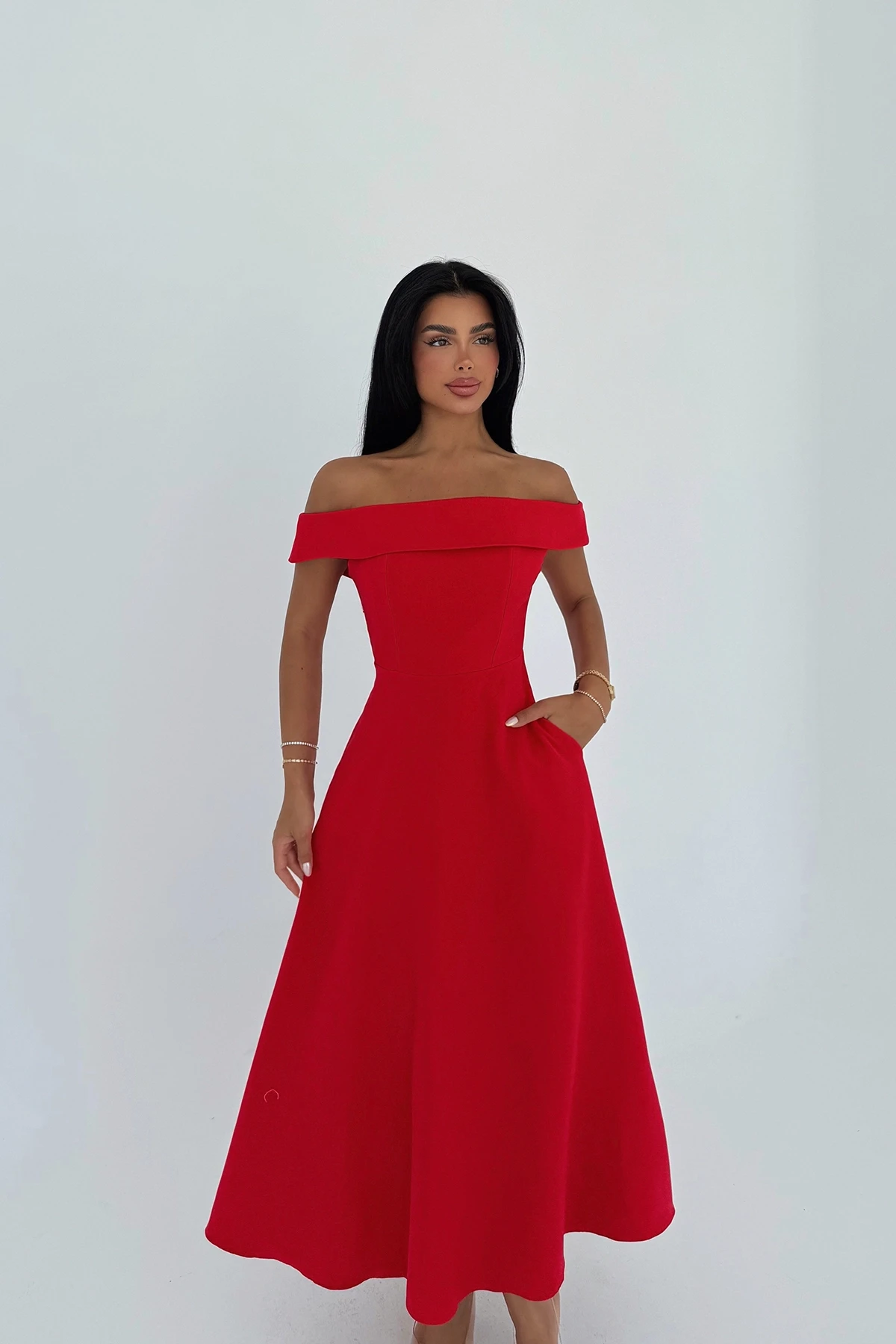 Picture of Red Madonna Collar Dress