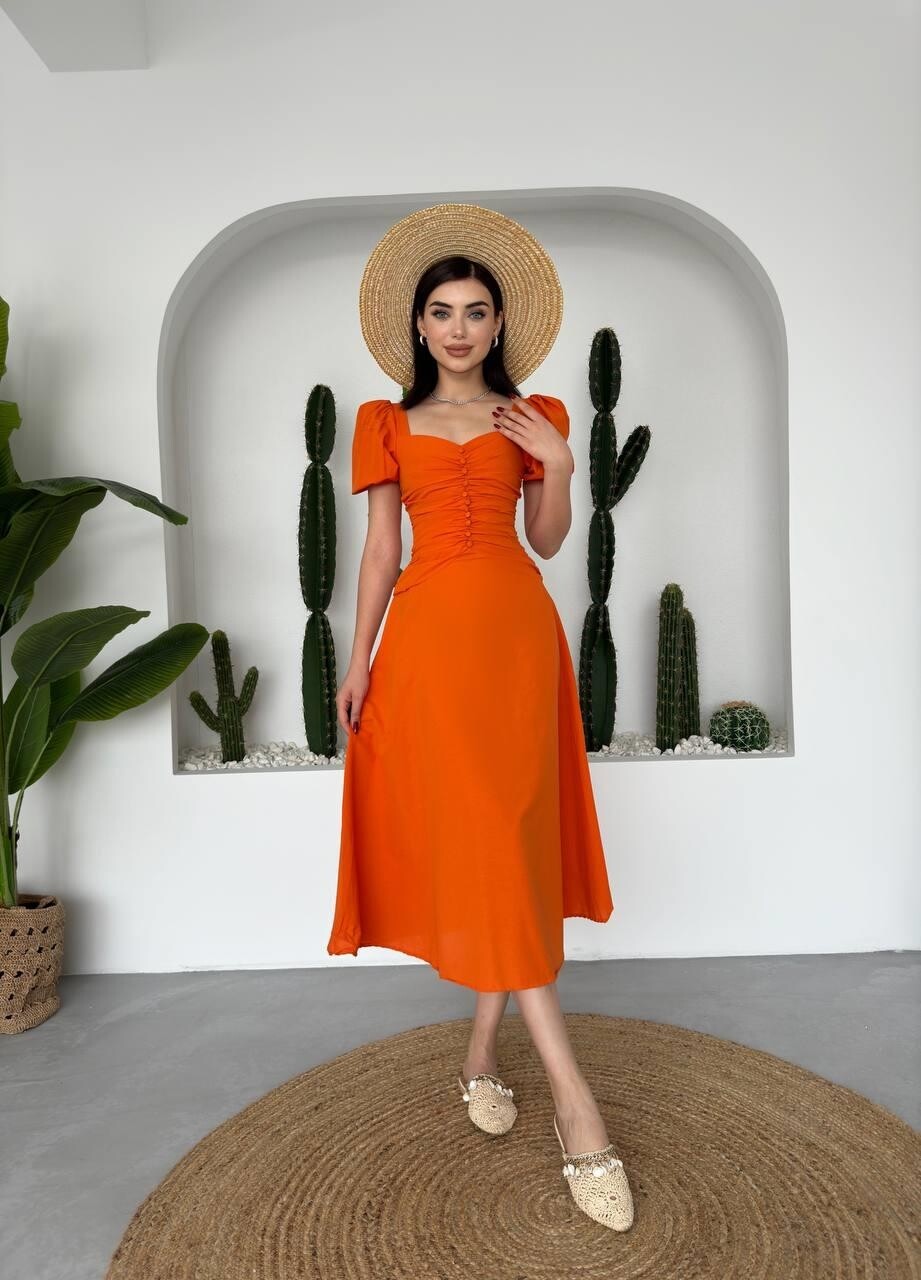 Picture of Kare Yaka Düğmeli Elbise