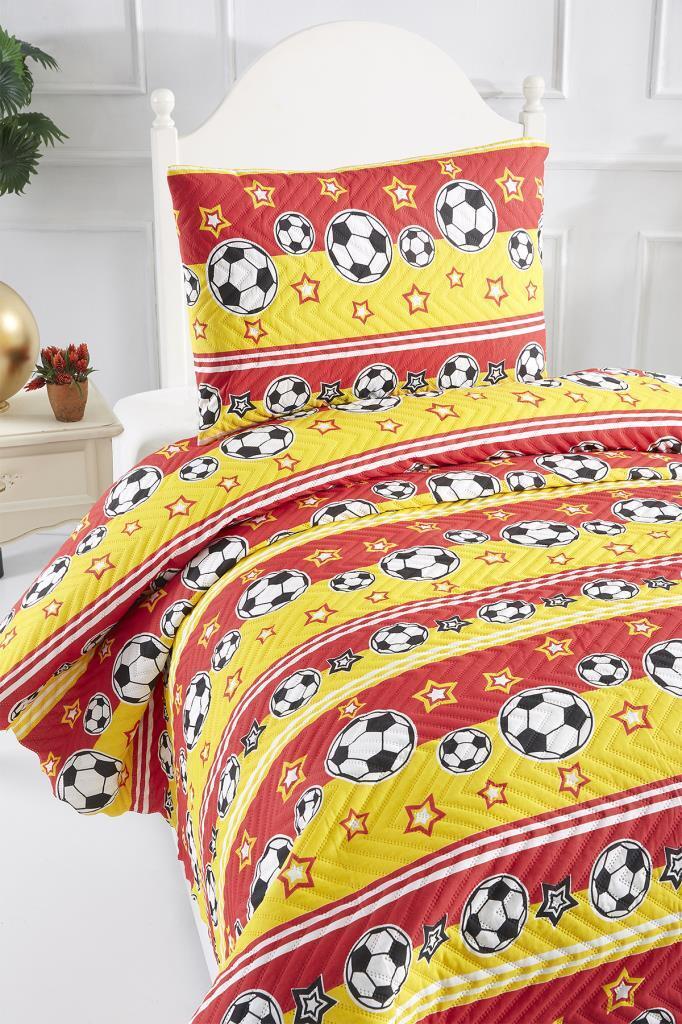 Picture of Ultrasonik Kapitoneli Şampiyon Tek Kişilik Yatak Örtüsü Sarı Kırmızı