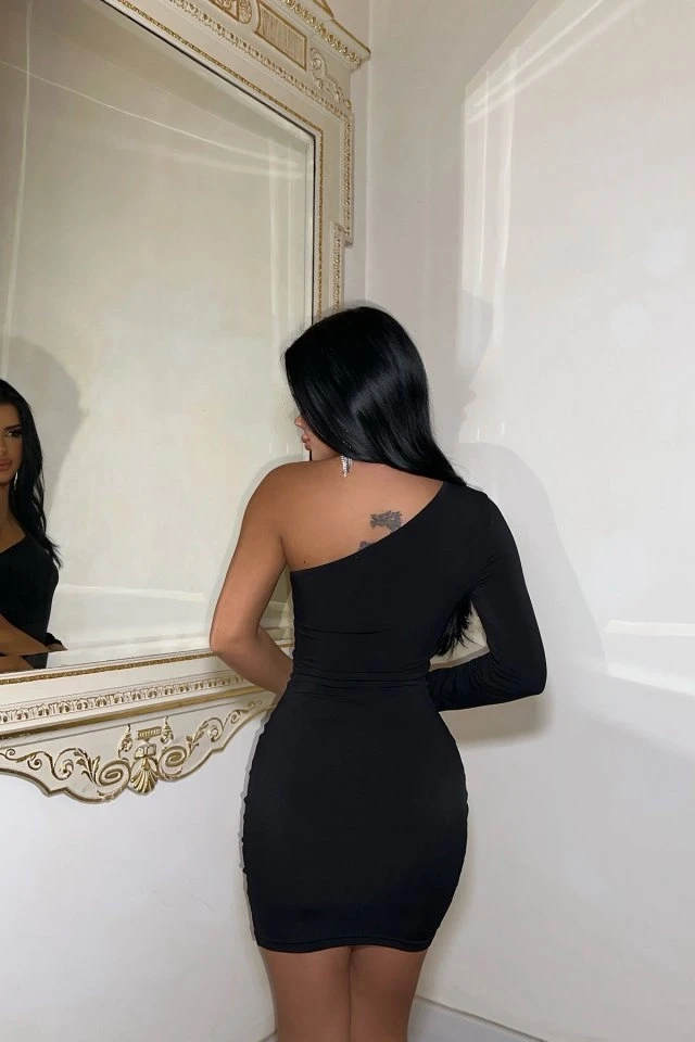 Picture of Black Single Sleeve Slip Dress