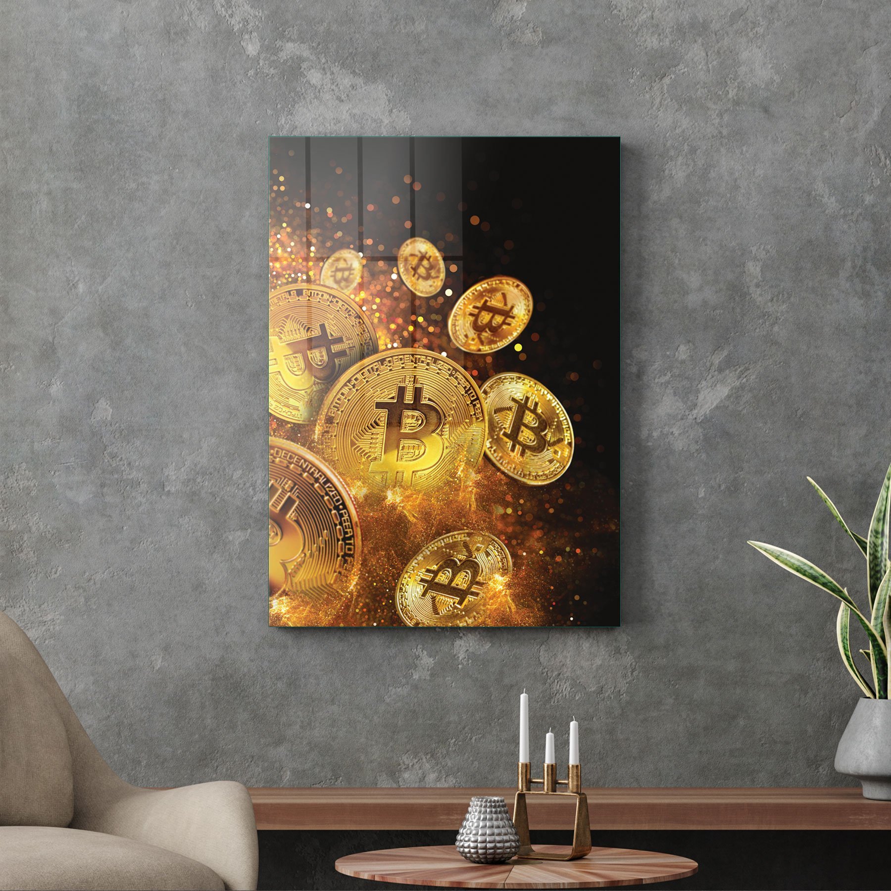 Picture of Decovetro Cam Tablo Bitcoin Gold 50x70 cm