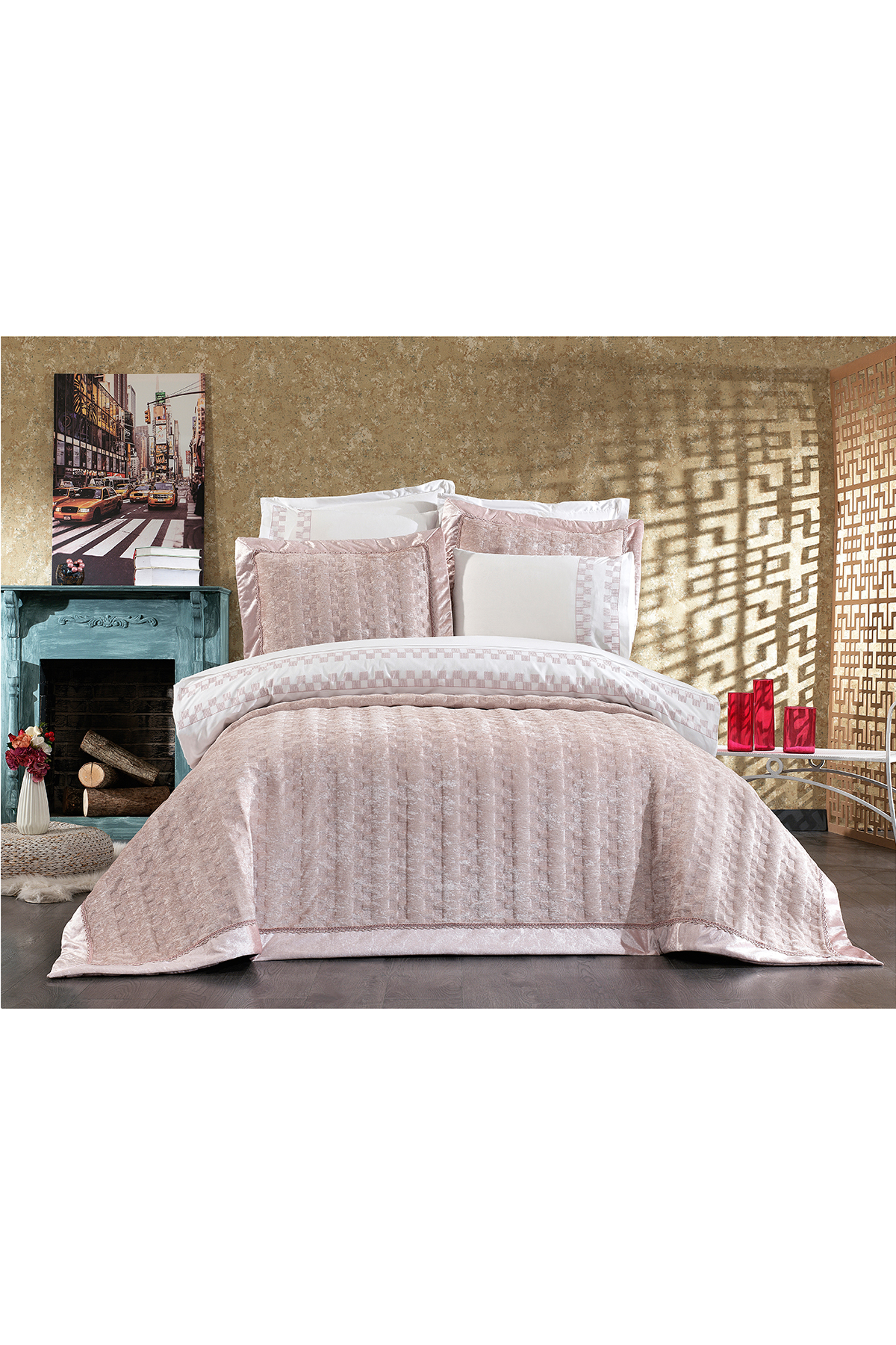 Picture of Dolce Lüx Nakışlı Çeyiz Paketi 9 Parça Pudra