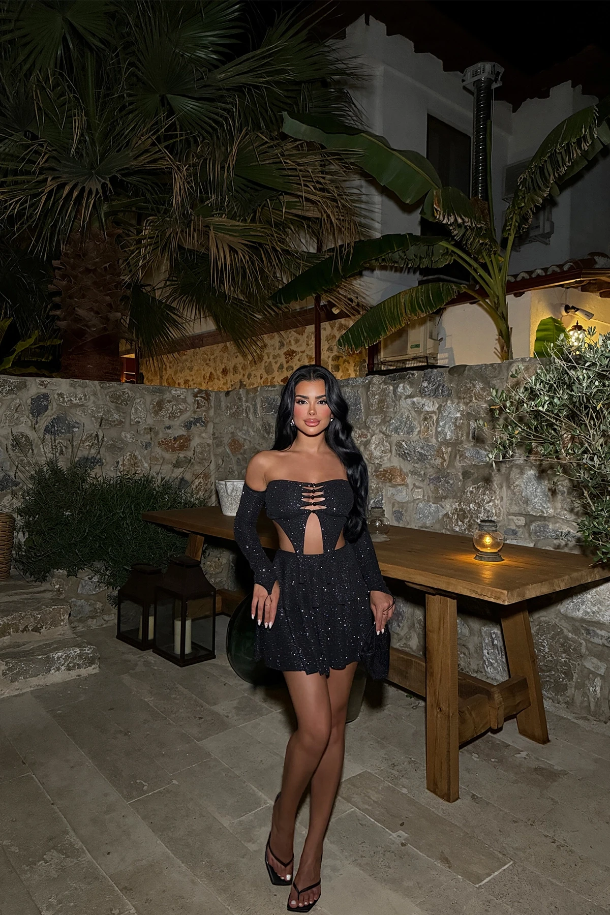 Picture of Black Shine Glitter Skirt Suit