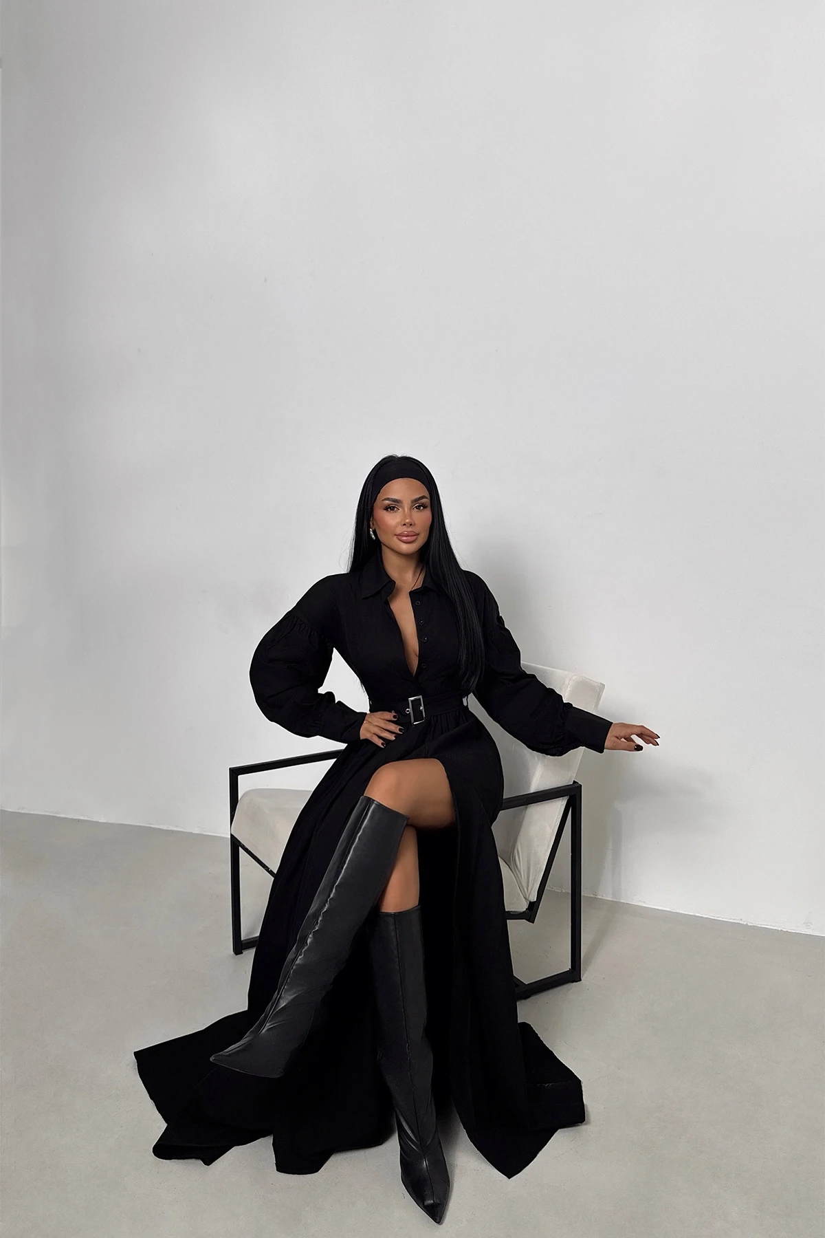 Picture of Black Belt Detail Long Dress