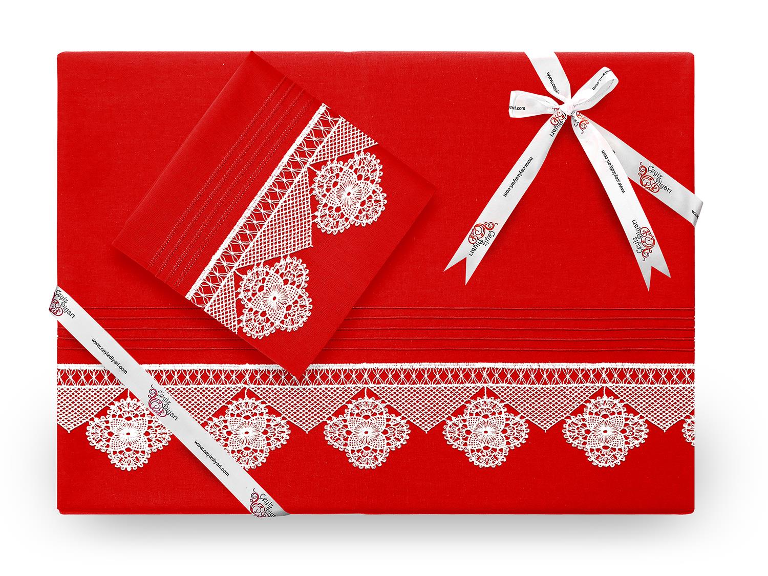 Picture of Işıltı İğne Oyalı Nevresim Takımı Kırmızı