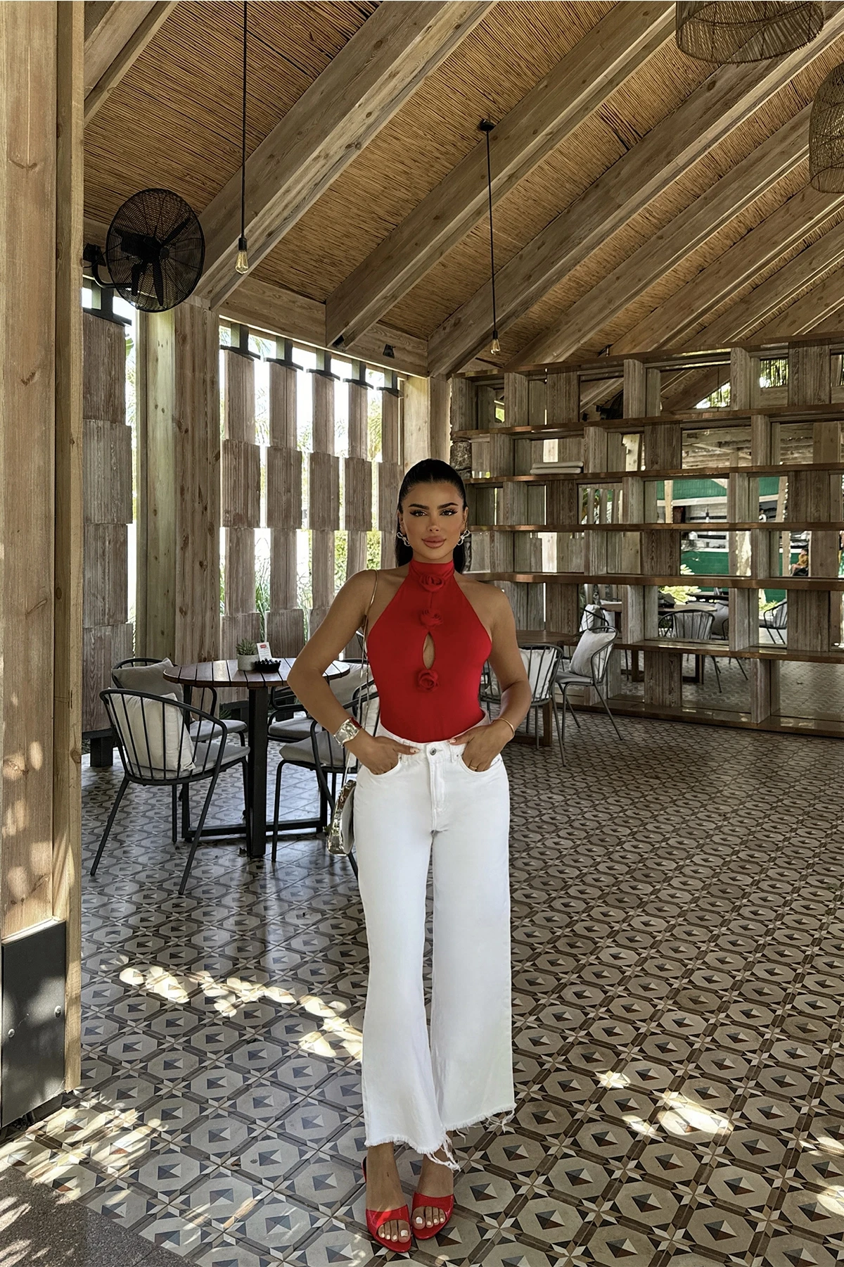 Picture of Red Rose Detail Tied Bodysuit