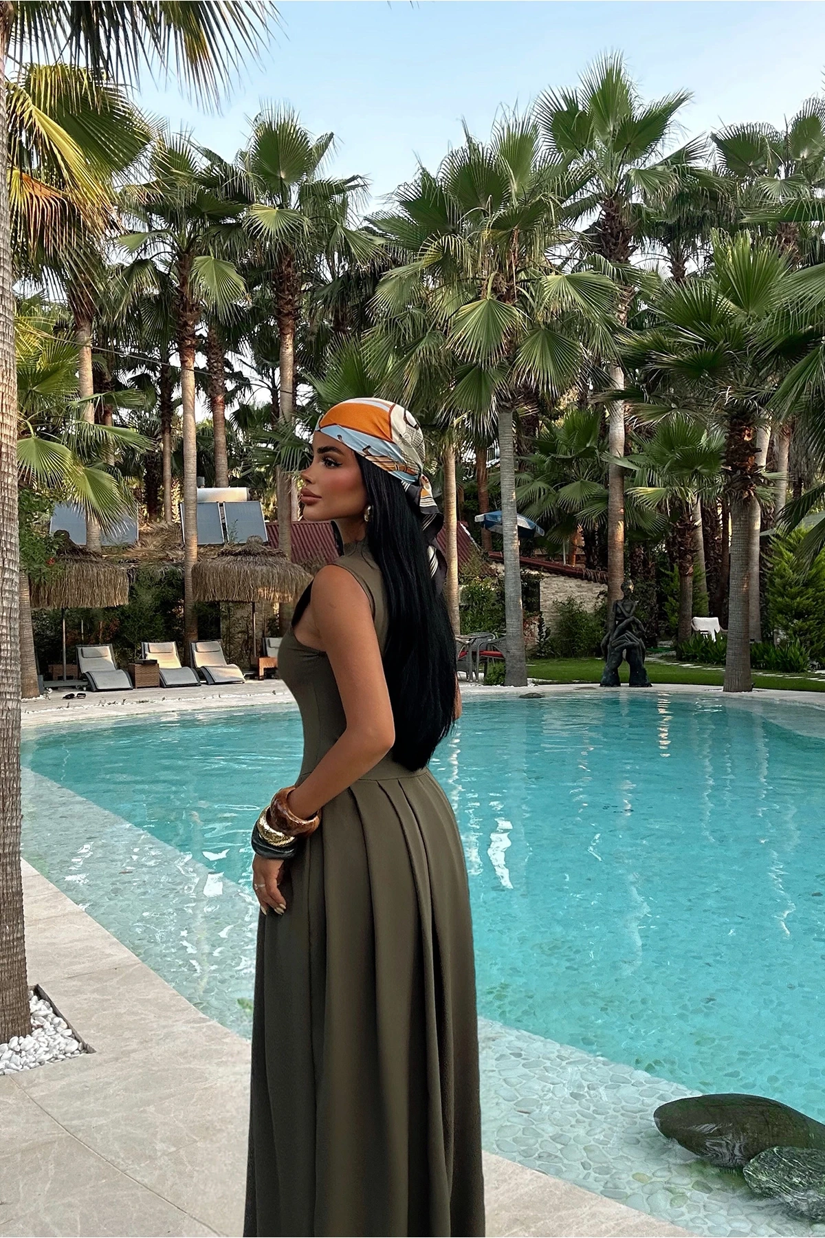 Picture of Khaki Bimala Boat Neck Dress