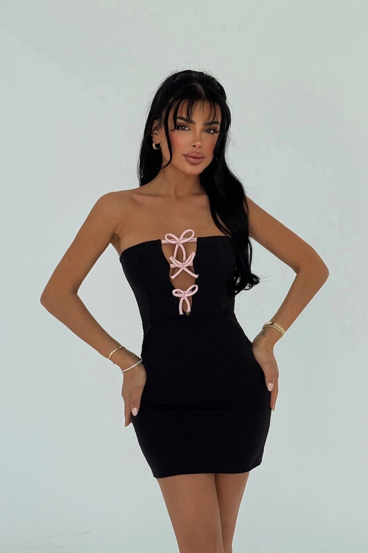 Picture of Black Liesel Ribbon Detail Mini Dress