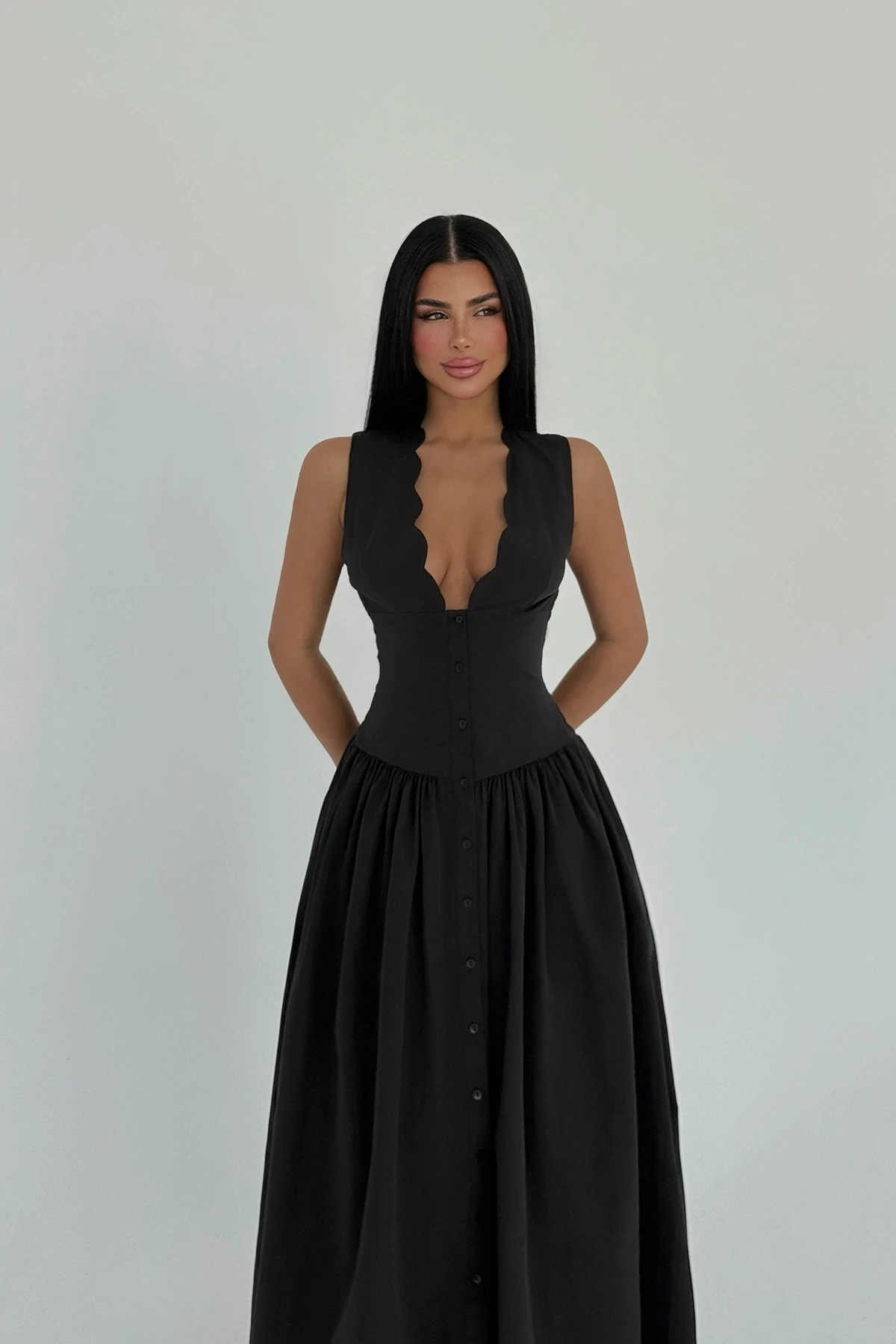 Picture of Black Button Detail Dress