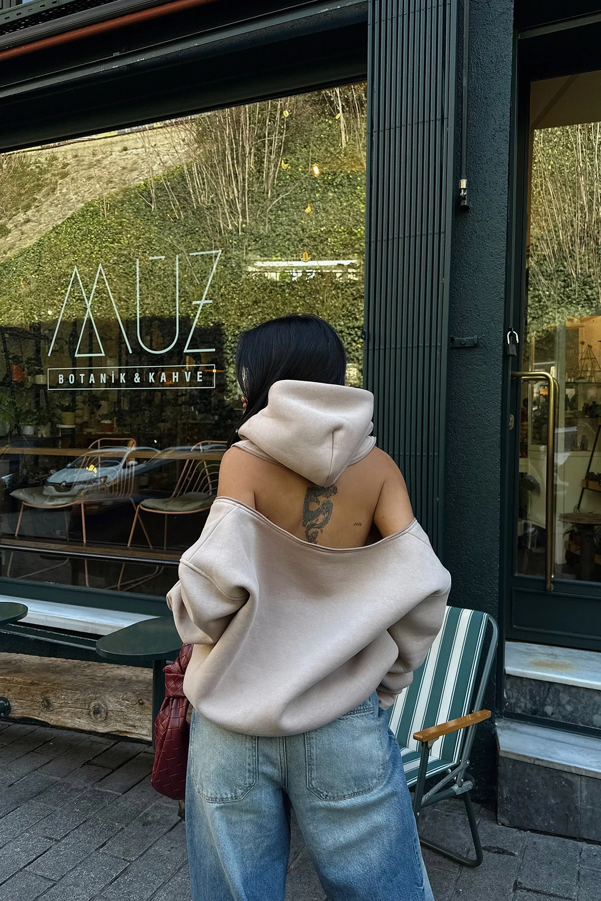 Picture of Stone Hooded Zipper Detail Sweat