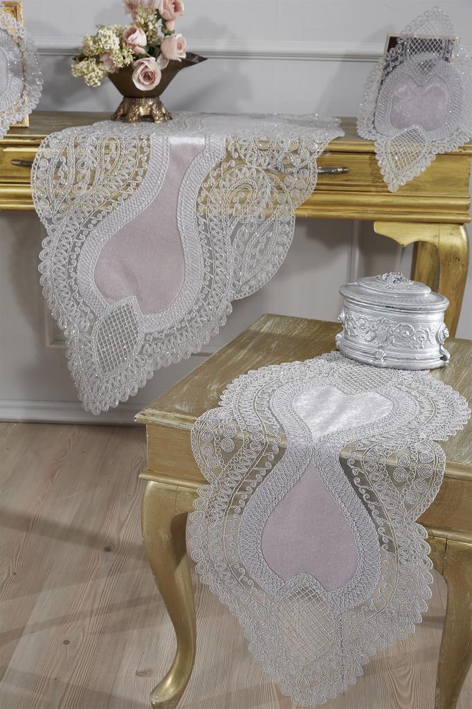 Picture of Fransız Güpürlü Kadife Yağmur Salon Takımı 5 Parça Gri