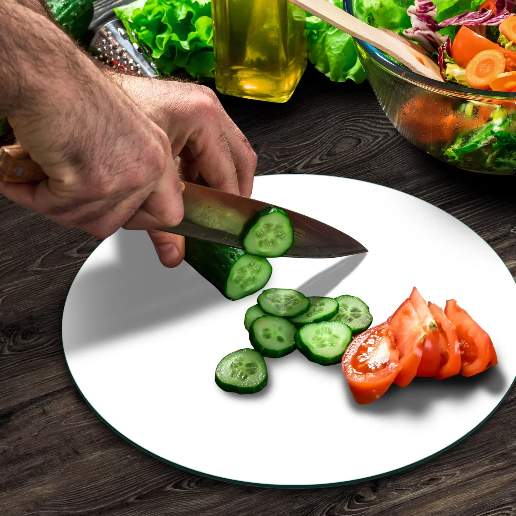 Picture of Decovetro Cam Kesme Tahtası ve Sunumluk Yuvarlak Düz Beyaz 30x30 Cm