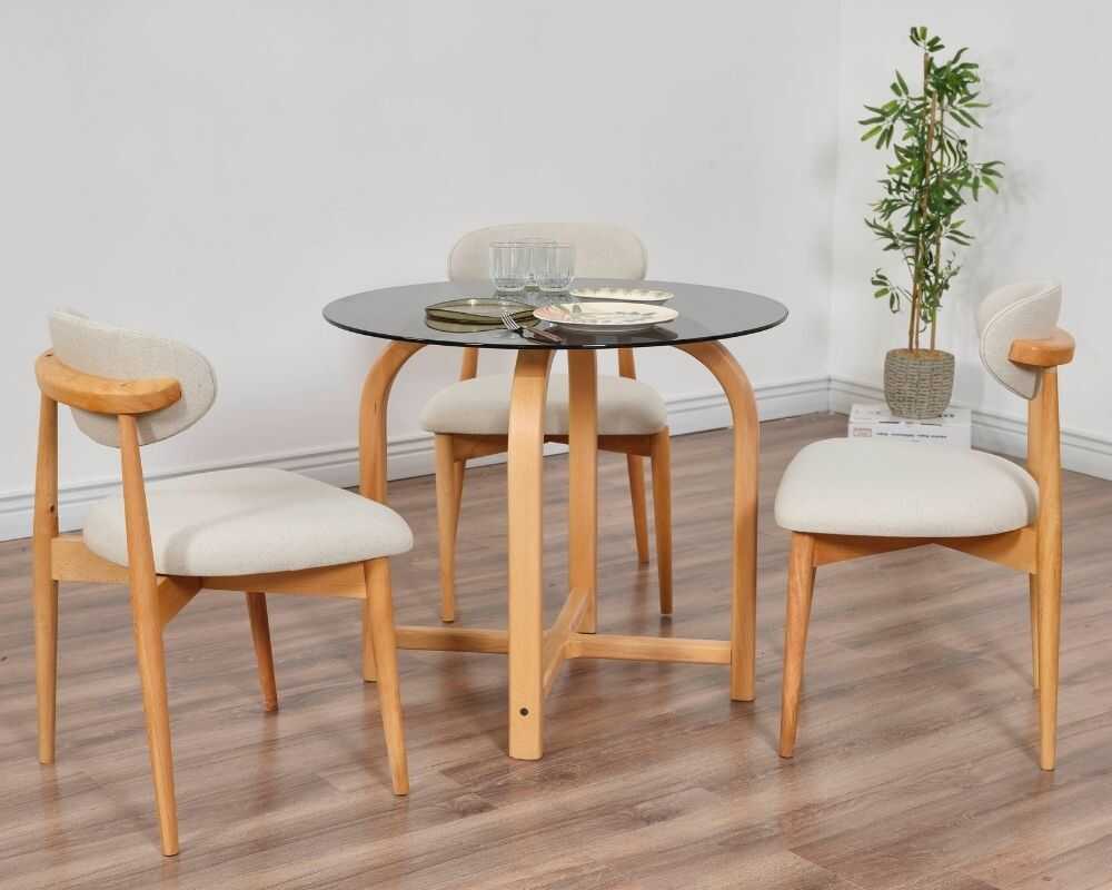 Picture of Bohem 3 sandalye Coco Maison Füme Cam Yuvarlak Masa Takımı 85 Ø