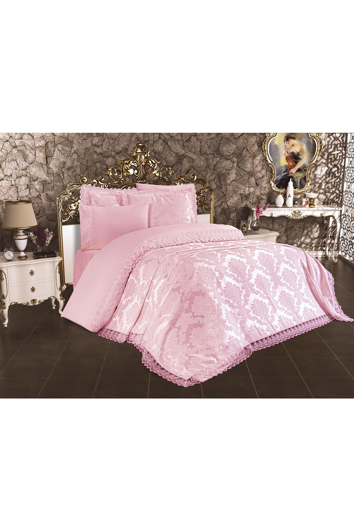 Picture of Fransız Dantelli Lalezar Gelin Seti 7 Parça Pudra