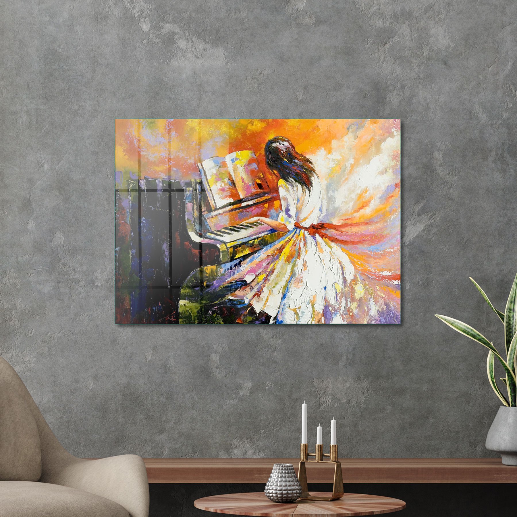 Picture of Decovetro Cam Tablo Yağlı Boya Piyano Çalan Kadın 50x70 cm