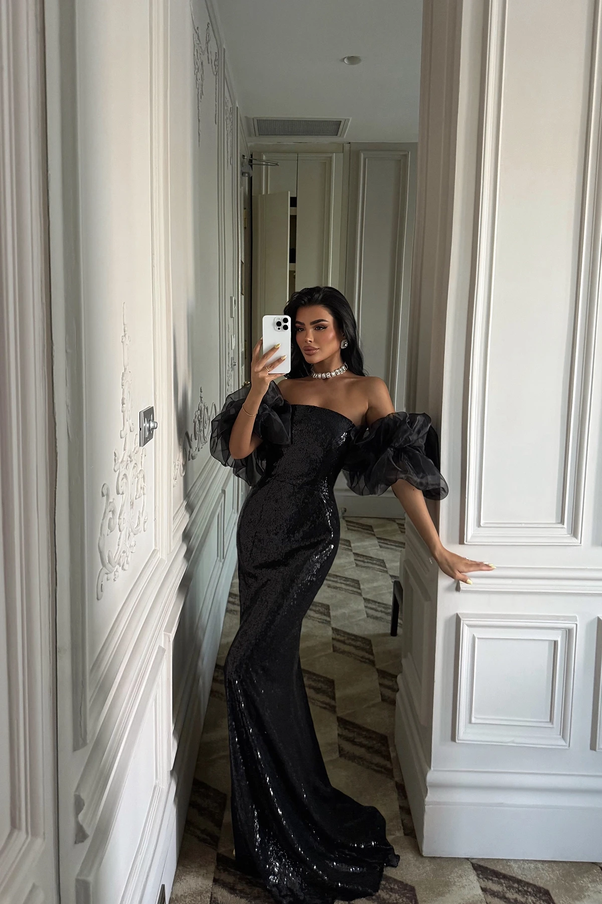 Picture of Black Strap Slit Detail Evening Dress