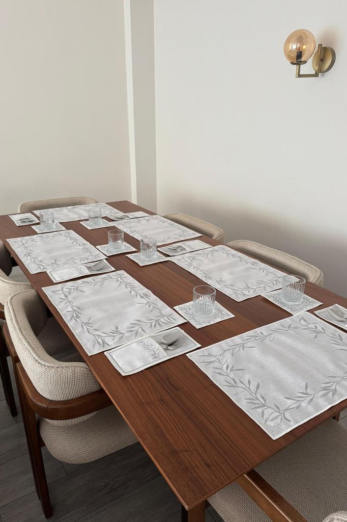 Picture of Nazlım Keten Nakışlı Amerikan Servis Takımı 19 Parça Silver