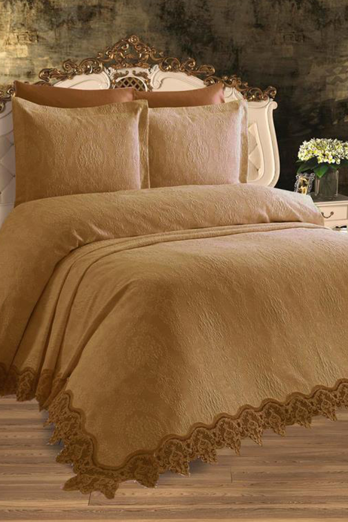 Picture of Fransız Güpürlü Çeyizlik Pike Takımı Buket Cappucino