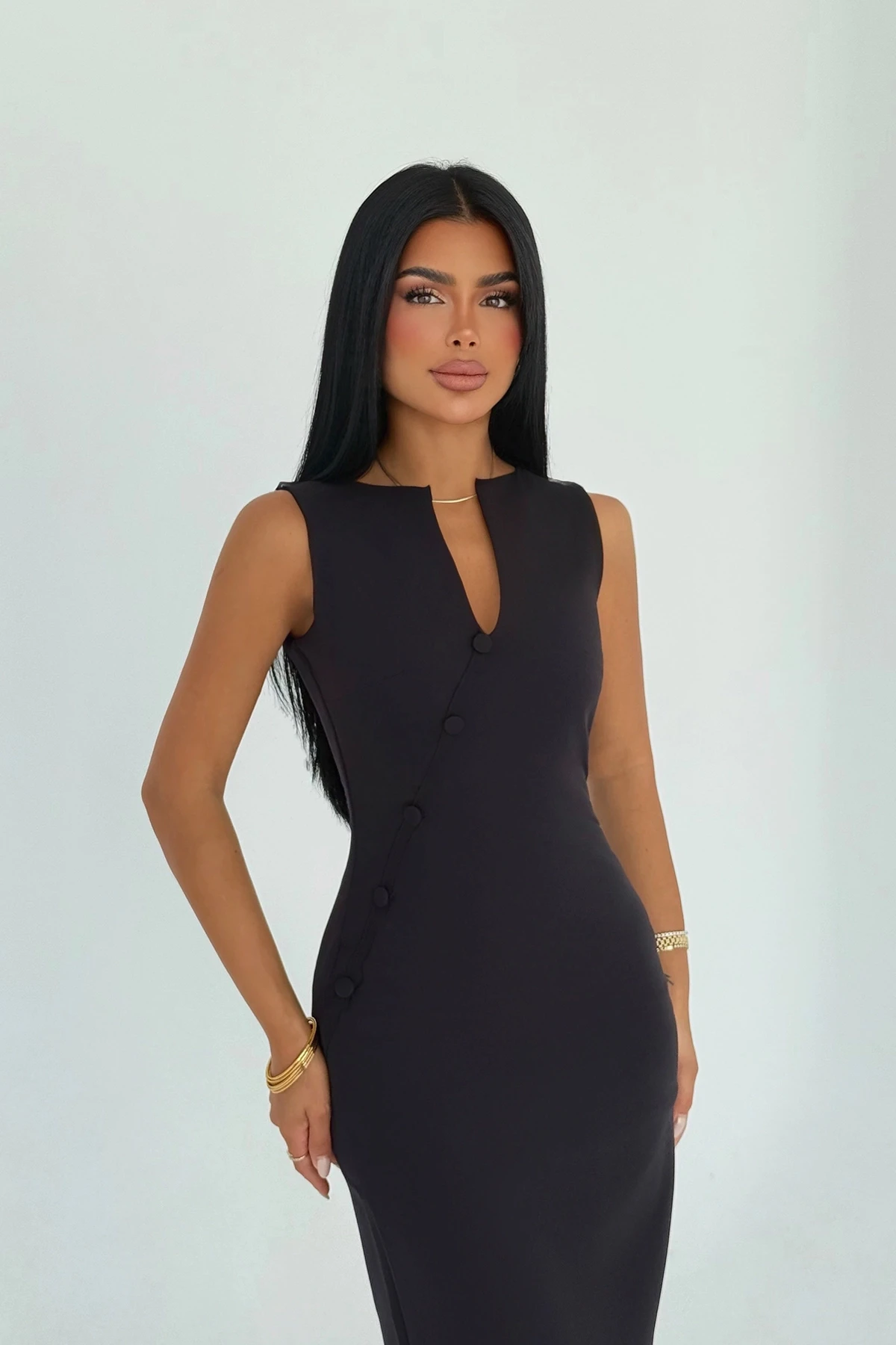Picture of Black Button Midi Dress