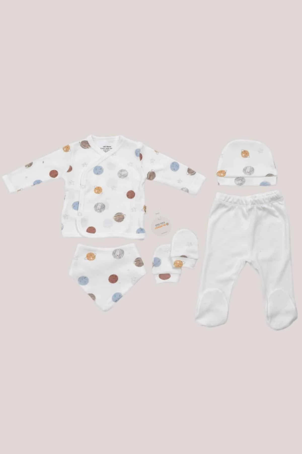 Picture of İkinci Şans - 5’li Yenidoğan Hastane Çıkışı Seti - Doğal Pamuklu - Gezegen Desenli