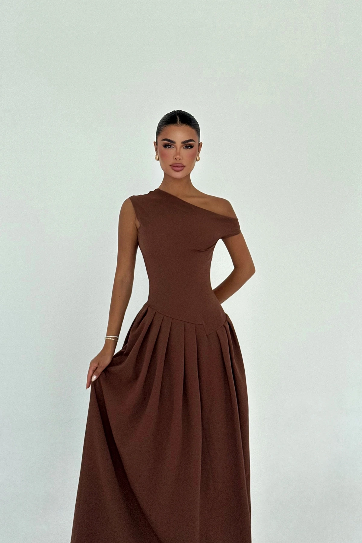 Picture of Brown Bimala Boat Neck Dress