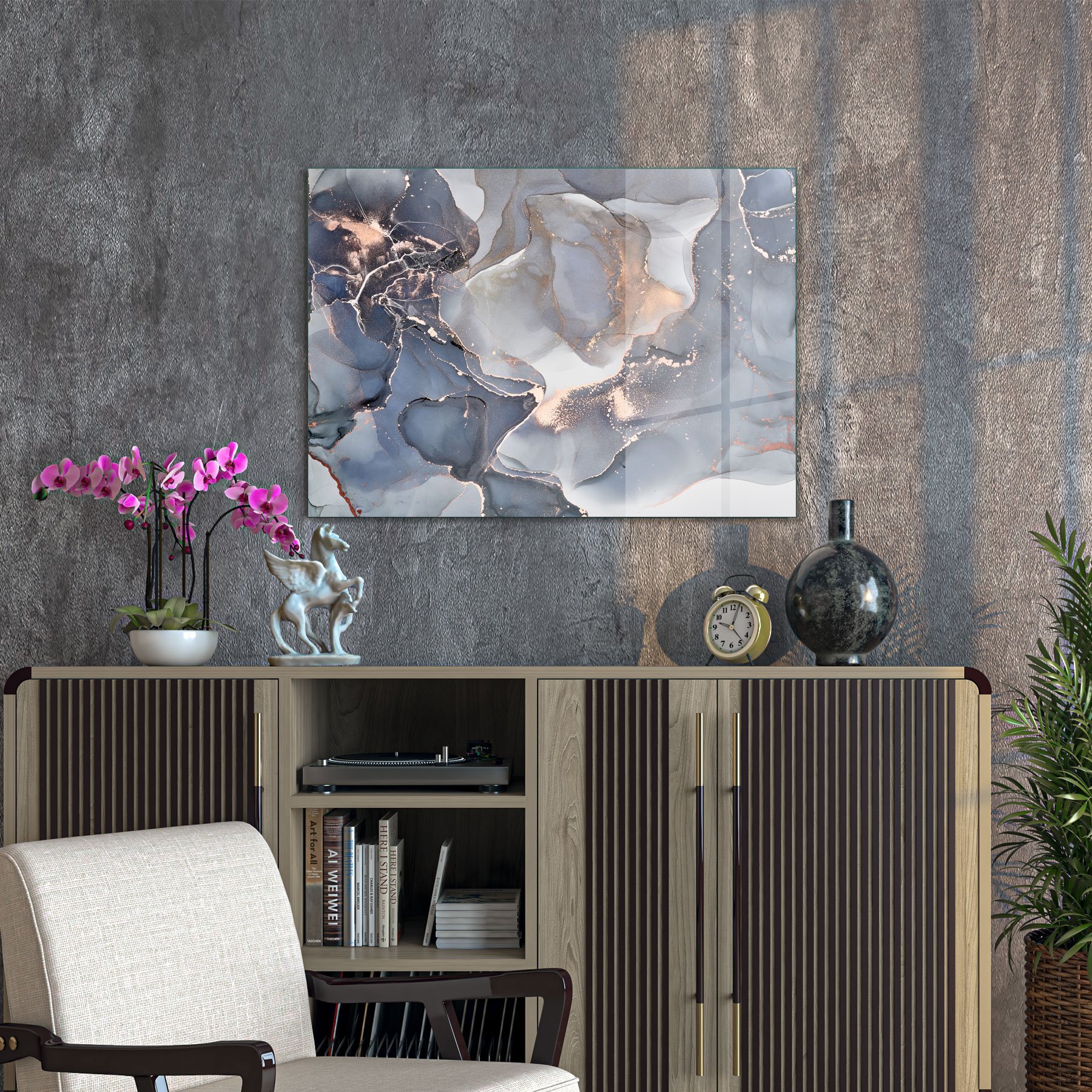 Picture of Decovetro Cam Tablo Gri Mermer Desenli 30x40 cm