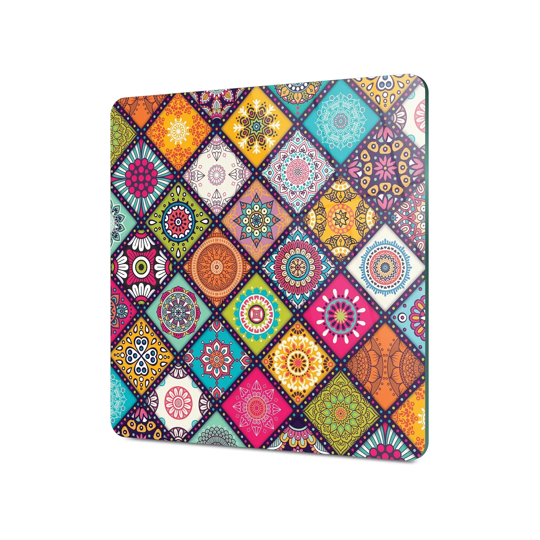 Picture of Decovetro Cam Kesme Tahtası ve Sunumluk Kare Renkli Mandala Desenli 30x30 Cm