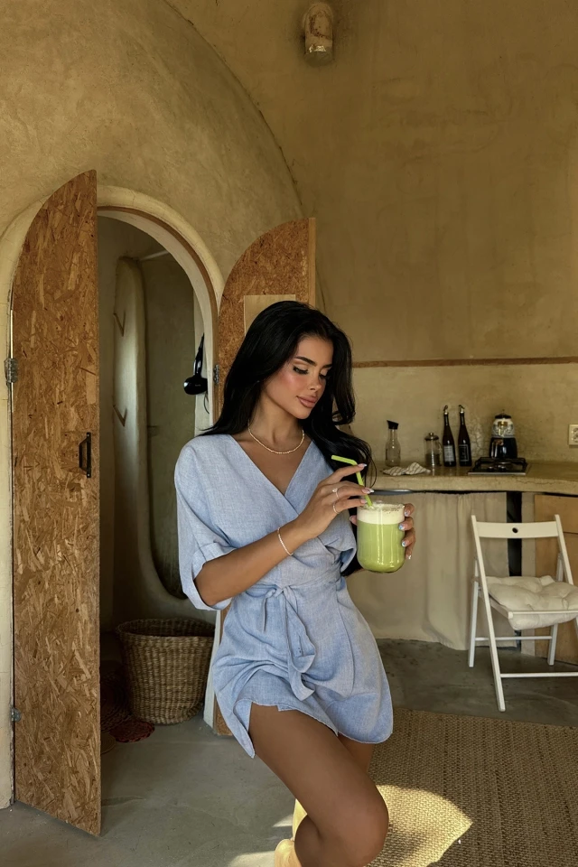 Picture of Blue Tie-Up Mini Dress