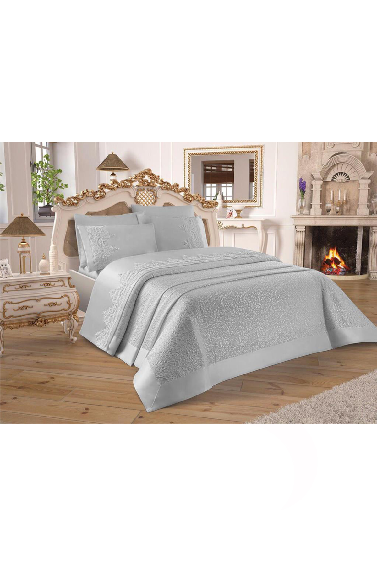 Picture of Çeyizdiyarı Fransız Güpürlü Diana Pike Seti 3 Parça Gri