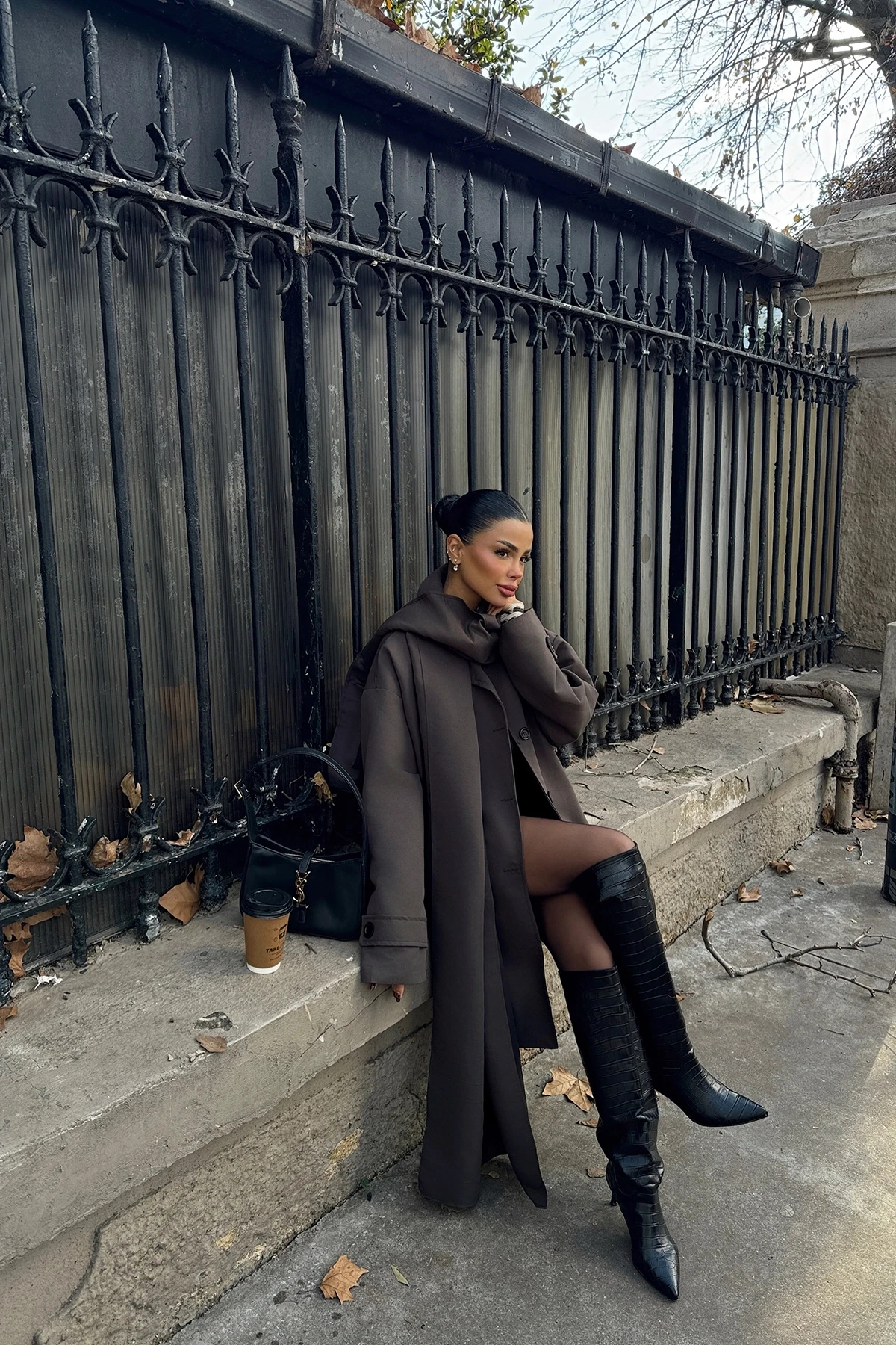 Picture of Brown Button Front Belt Detail Trench Coat