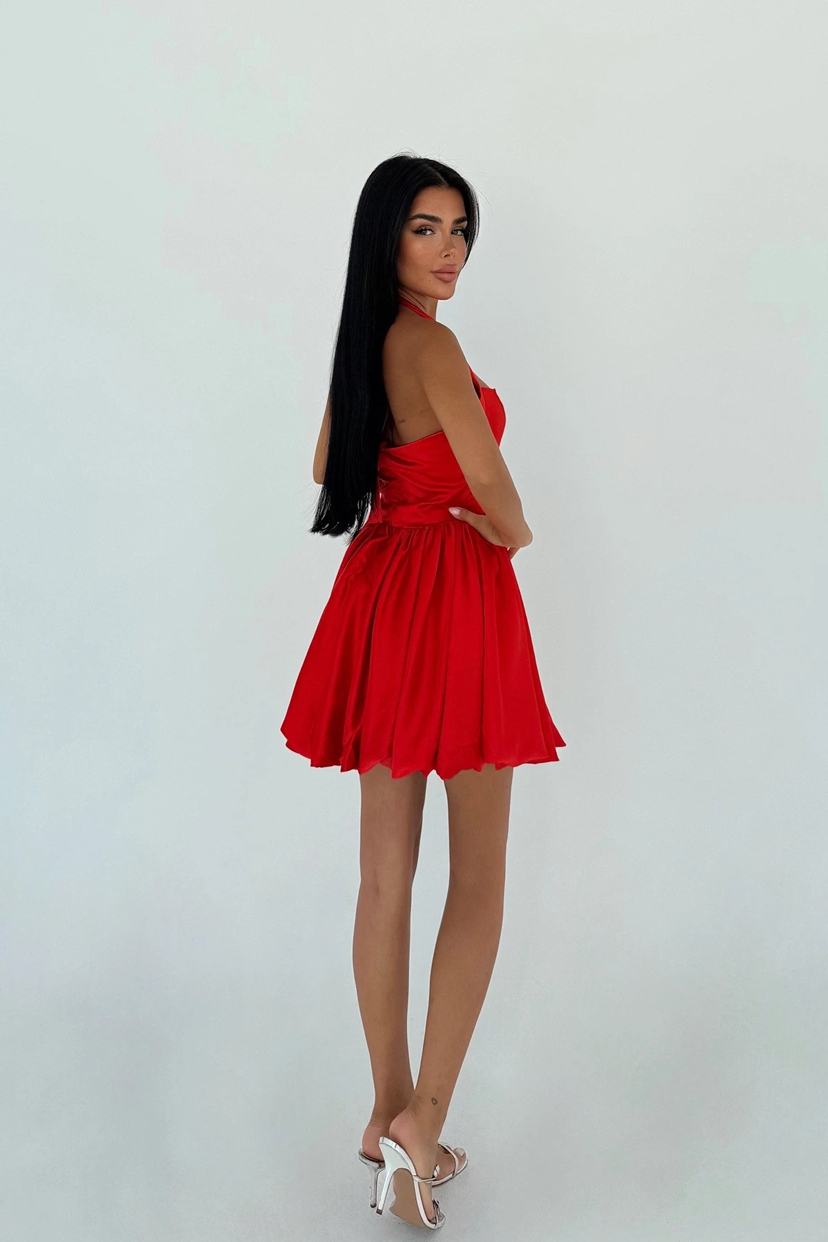 Picture of Red Estella Mini Balloon Hem Dress