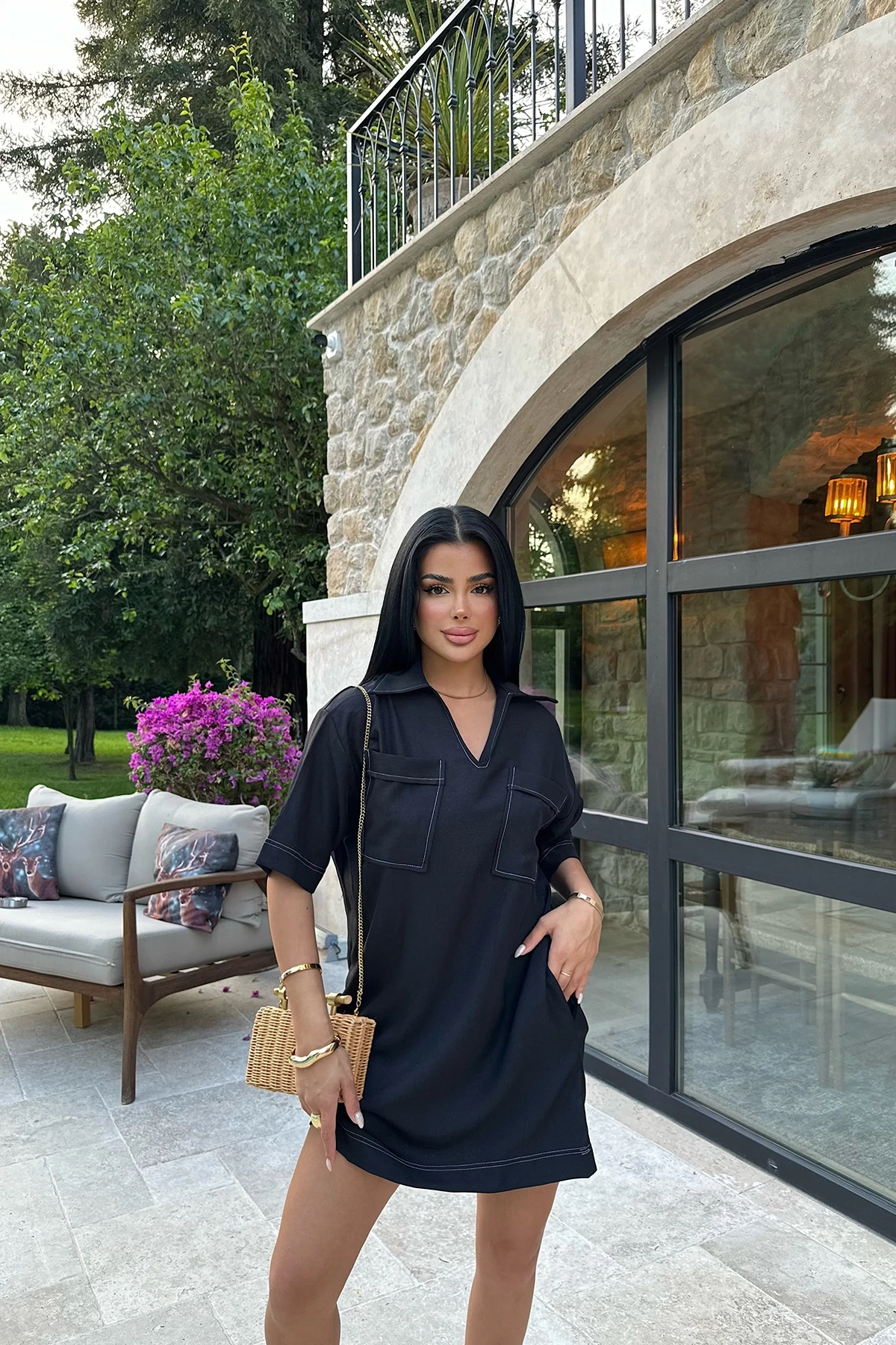 Picture of Black Tilda Linen Shirt Dress