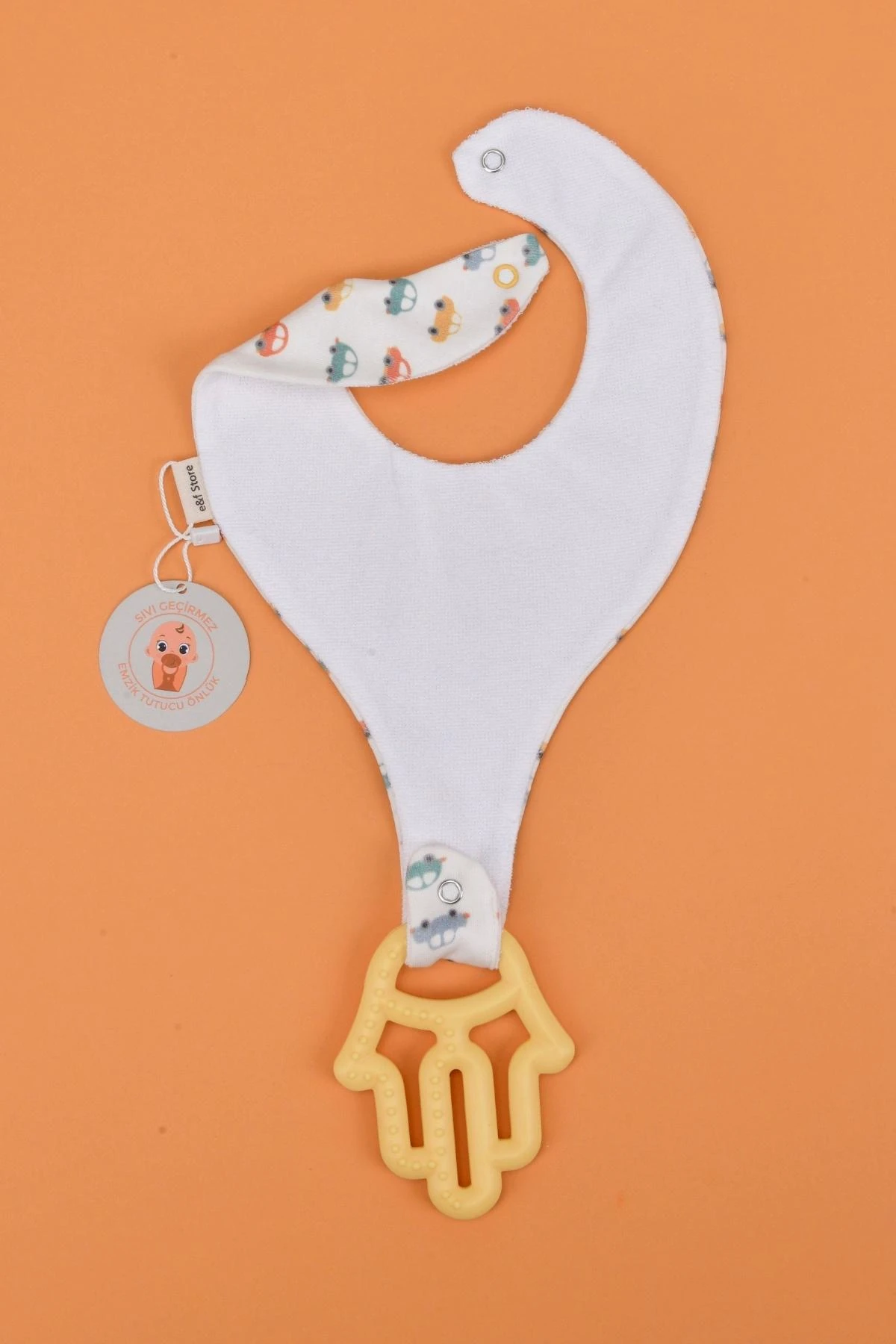 Picture of İkinci Şans - Sıvı Geçirmez Emzik Tutucu Mama Önlüğü - Renkli Arabalar