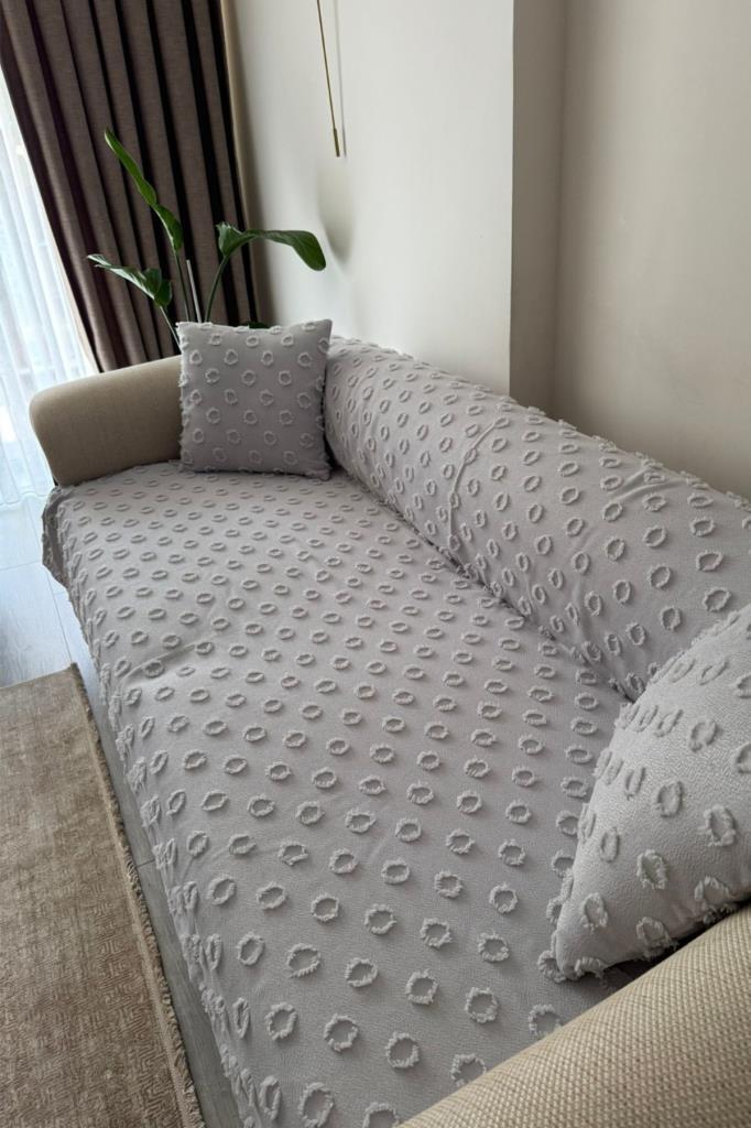 Picture of Konik Kırlent Kılıfı Hediyeli 170x210 cm Pamuklu Koltuk Örtüsü Gri