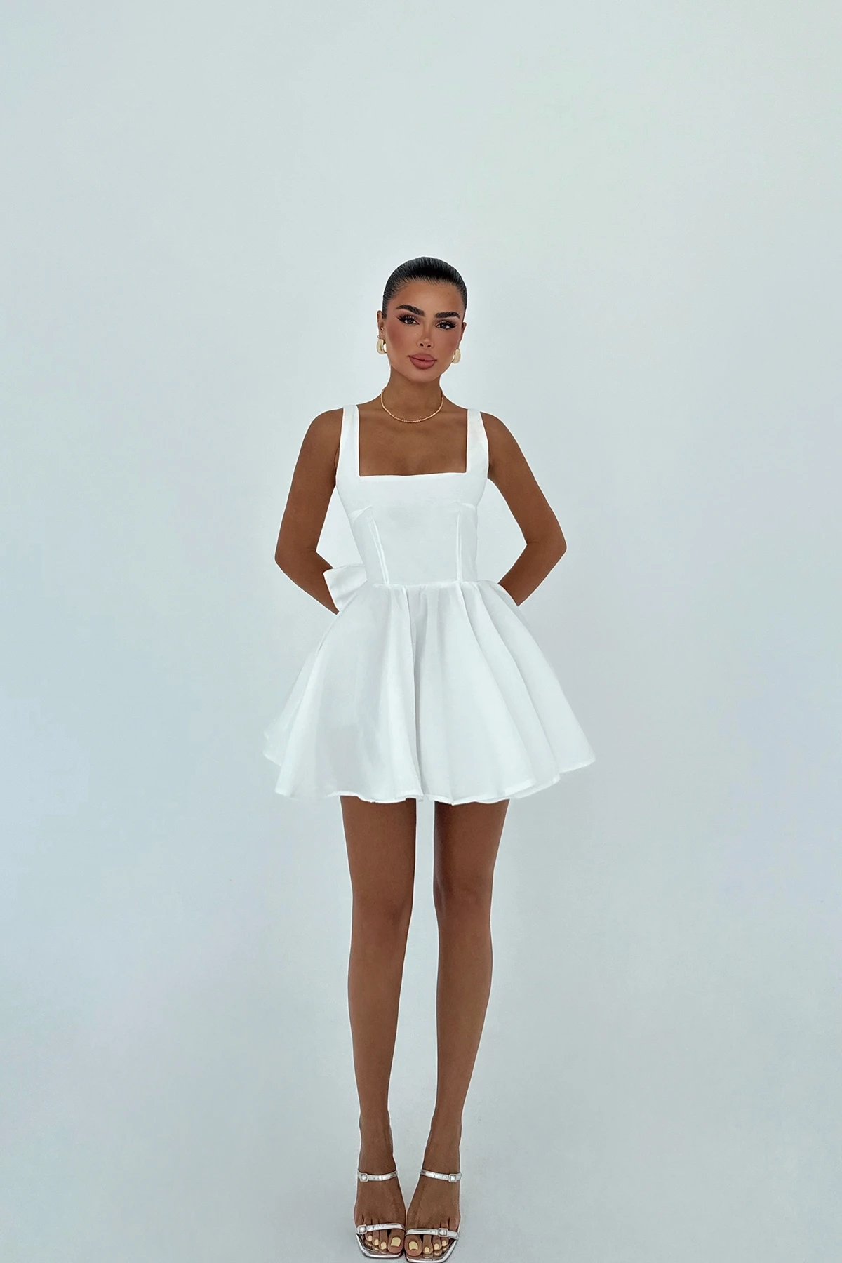 Picture of White Nolan Back Bow Detail Mini Dress