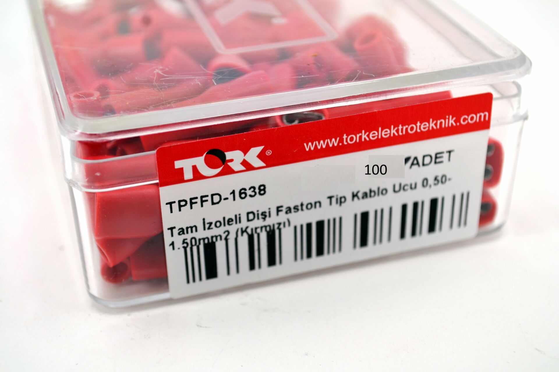 Picture of 100 Adet 0,50-1,50mm Kablo Ucu 6,3 Dişi Kırmızı Izolasyonlu Sıkmalı MT-SKDK63