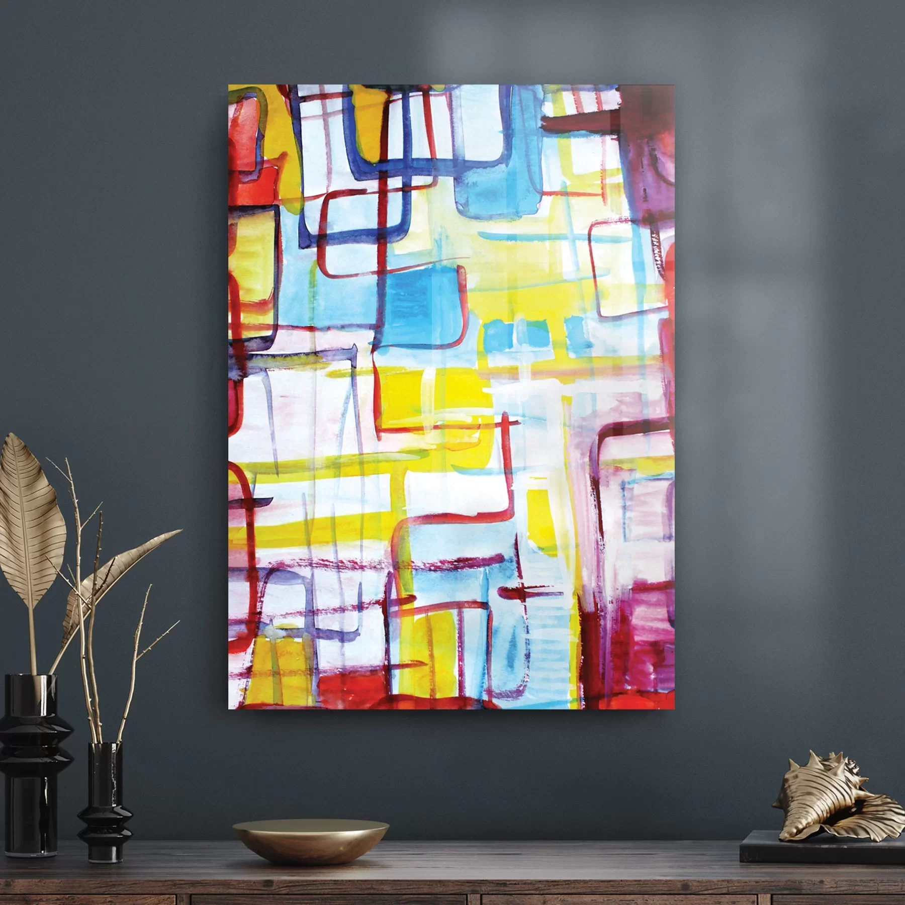 Picture of Decovetro Cam Tablo Sulu Boya Soyut 30x40 cm