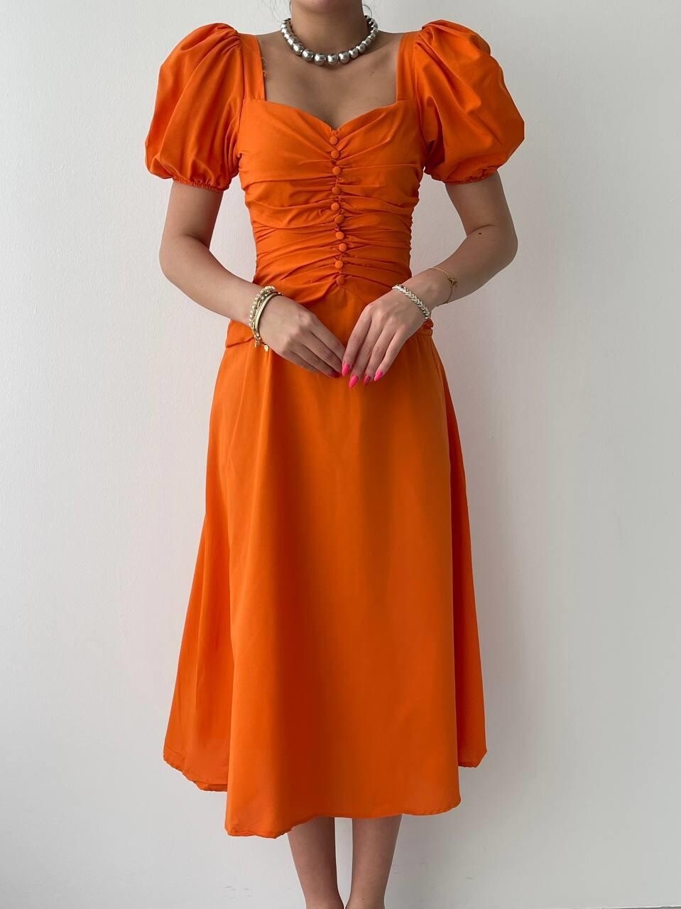 Picture of Kare Yaka Düğmeli Elbise