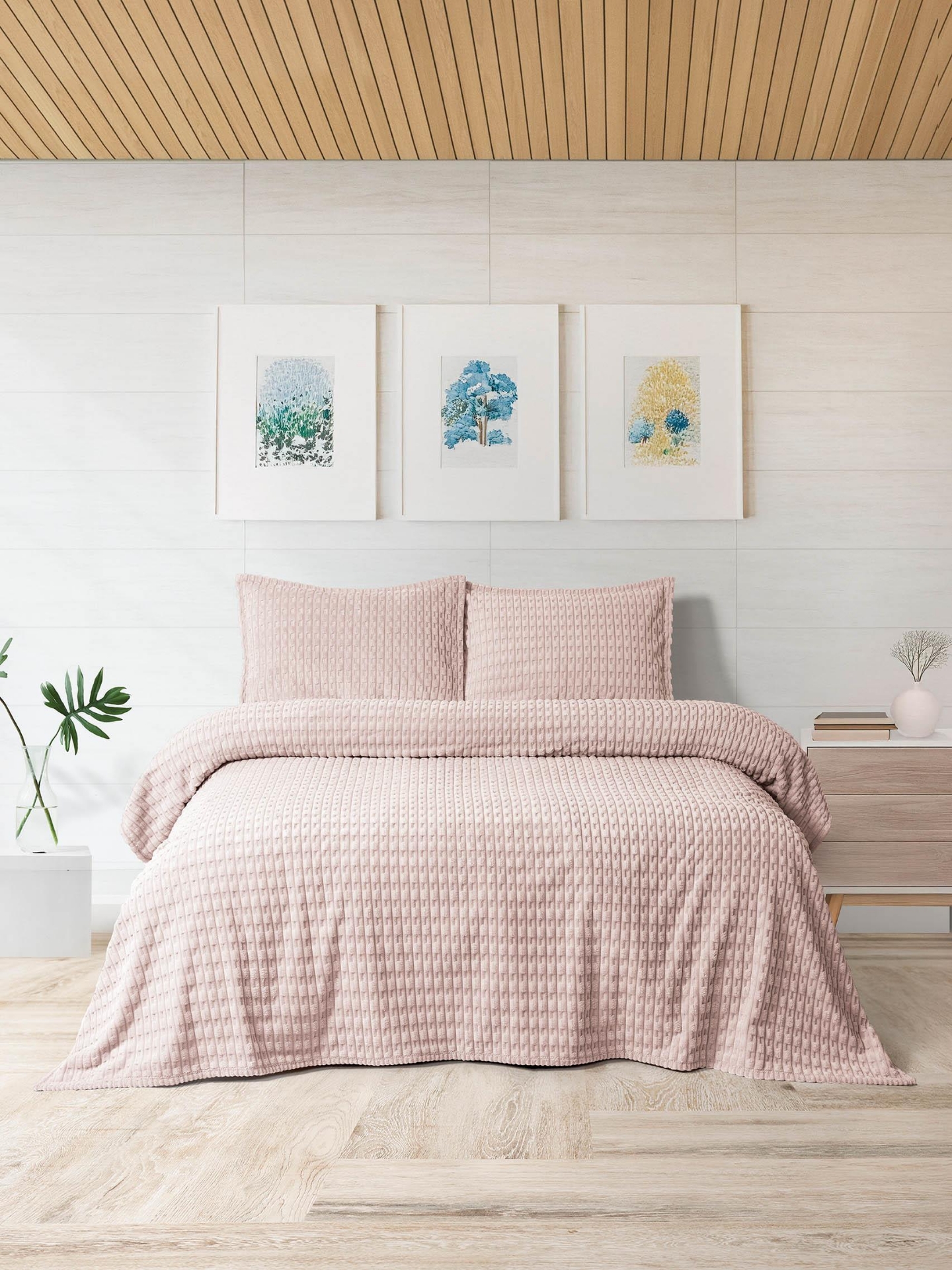 Picture of Merinos Modern Twist 3 Parça Çift Kişilik Battaniye Seti Kutulu 220x240 Blush