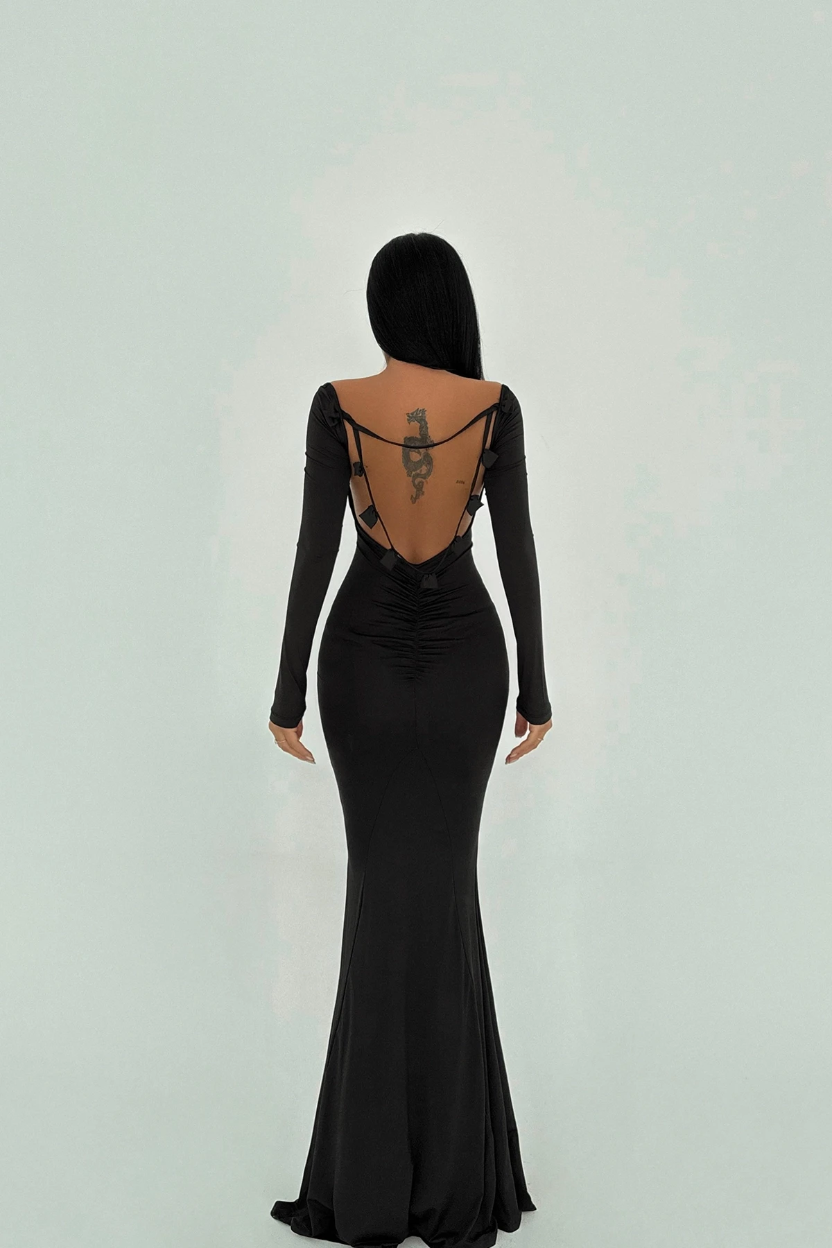 Picture of Black Front Transparent Long Dress