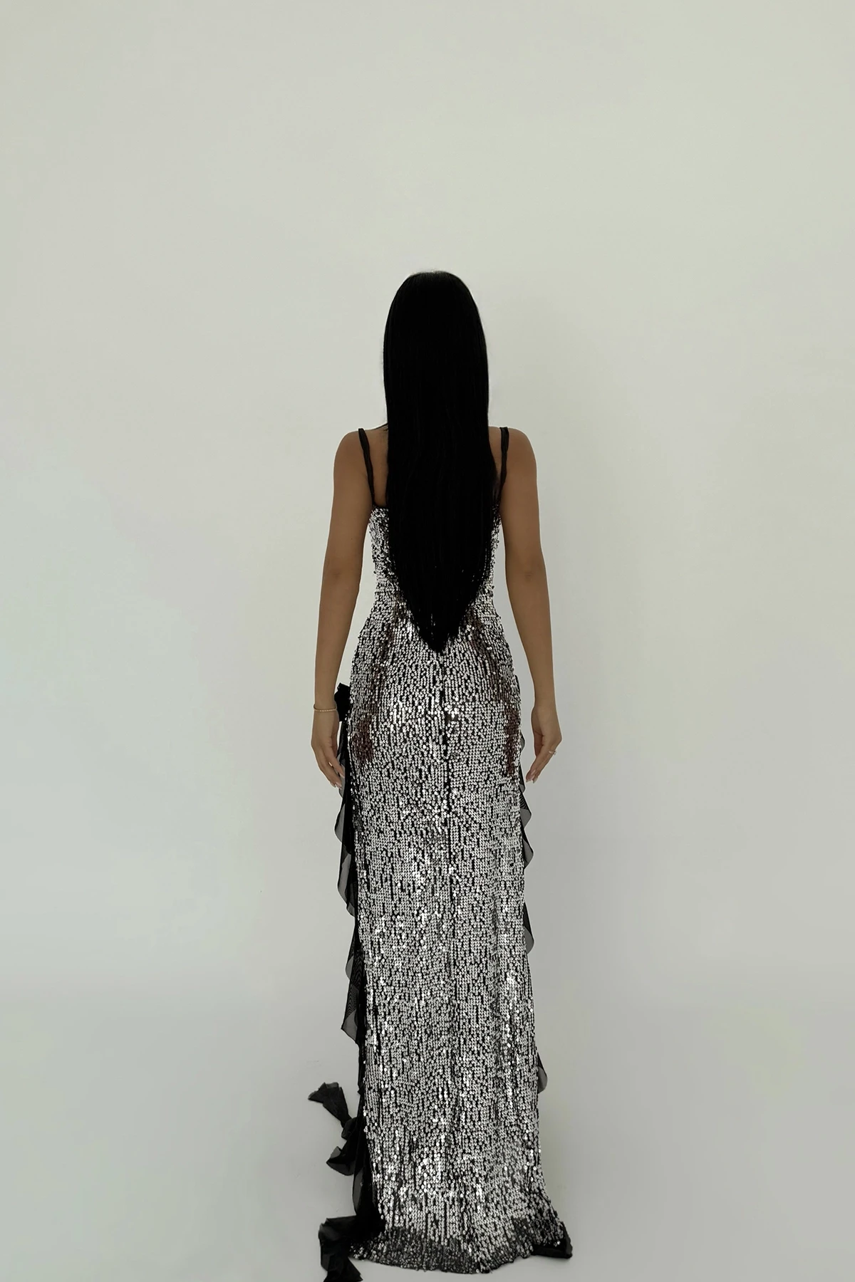 Picture of Black Paxton Sequined Long Slit Dress