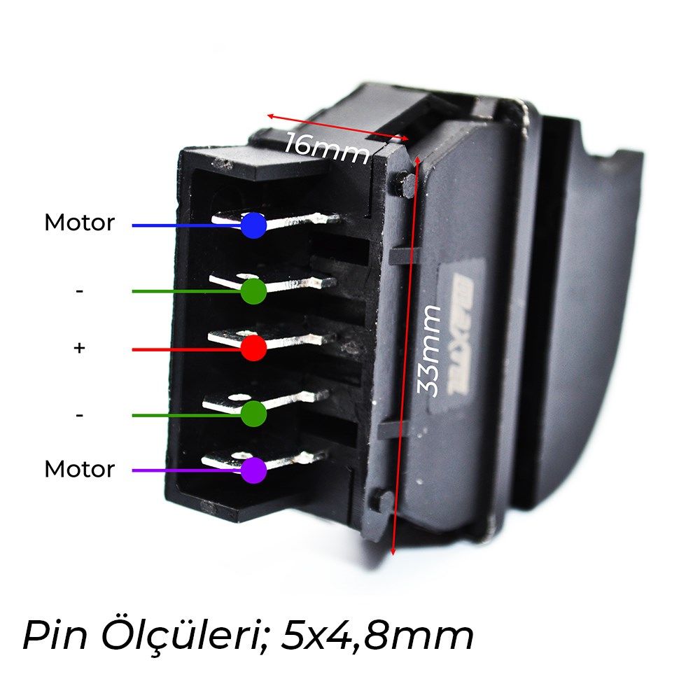 Picture of Cam Düğmesi Anahtarı Işıklı 5 Fişli Pinli Üniversal