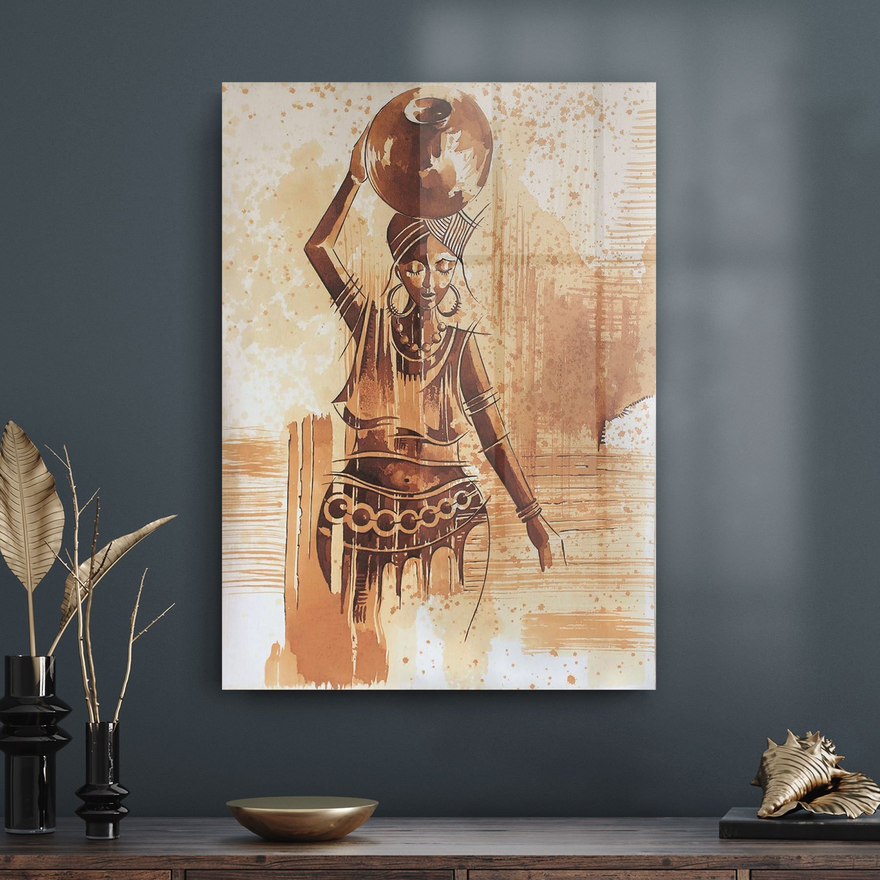 Picture of Decovetro Testi Taşıyan Afrikalı Kadın Cam Tablo 30x40 cm