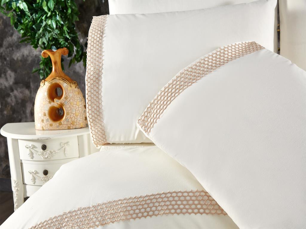 Picture of Tomira Dantelli 6 Parça Çift Kişilik Nevresim Takımı Krem Bej