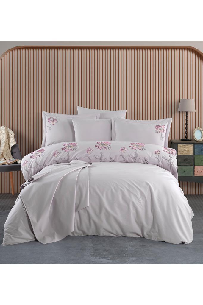 Picture of Glory Nakışlı %100 Pamuk Çift Kişilik Nevresim Takımı Gri